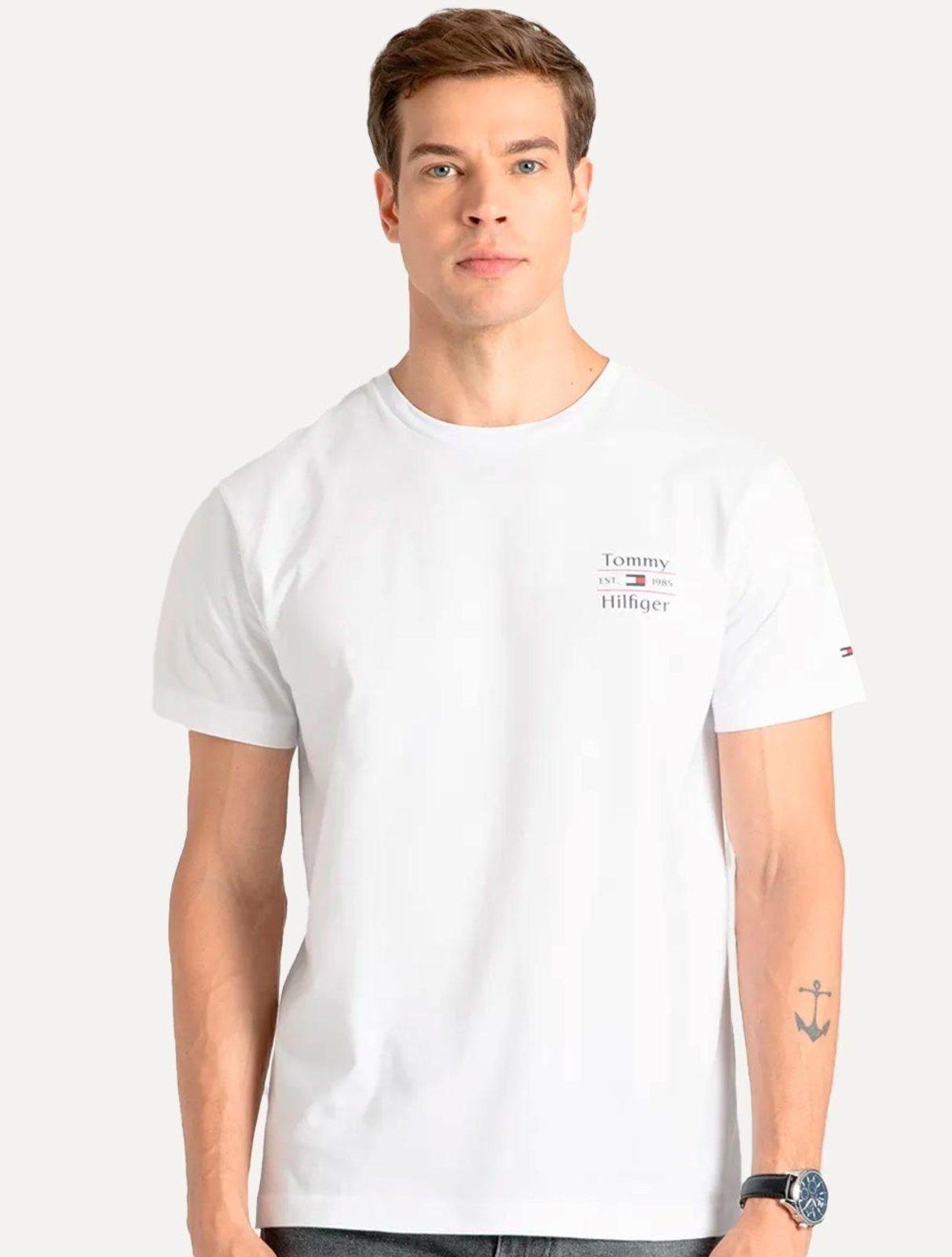 Camiseta Tommy Hilfiger Masculina Regular Stack Branca