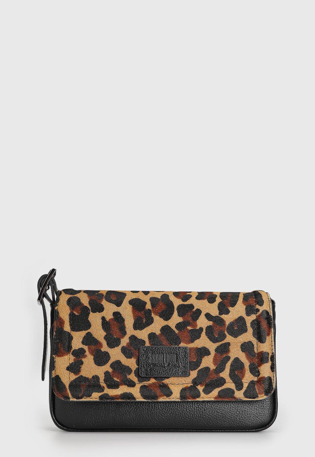 Bolsa Tiracolo Santa Lolla em Couro Animal Print Onça Caramelo
