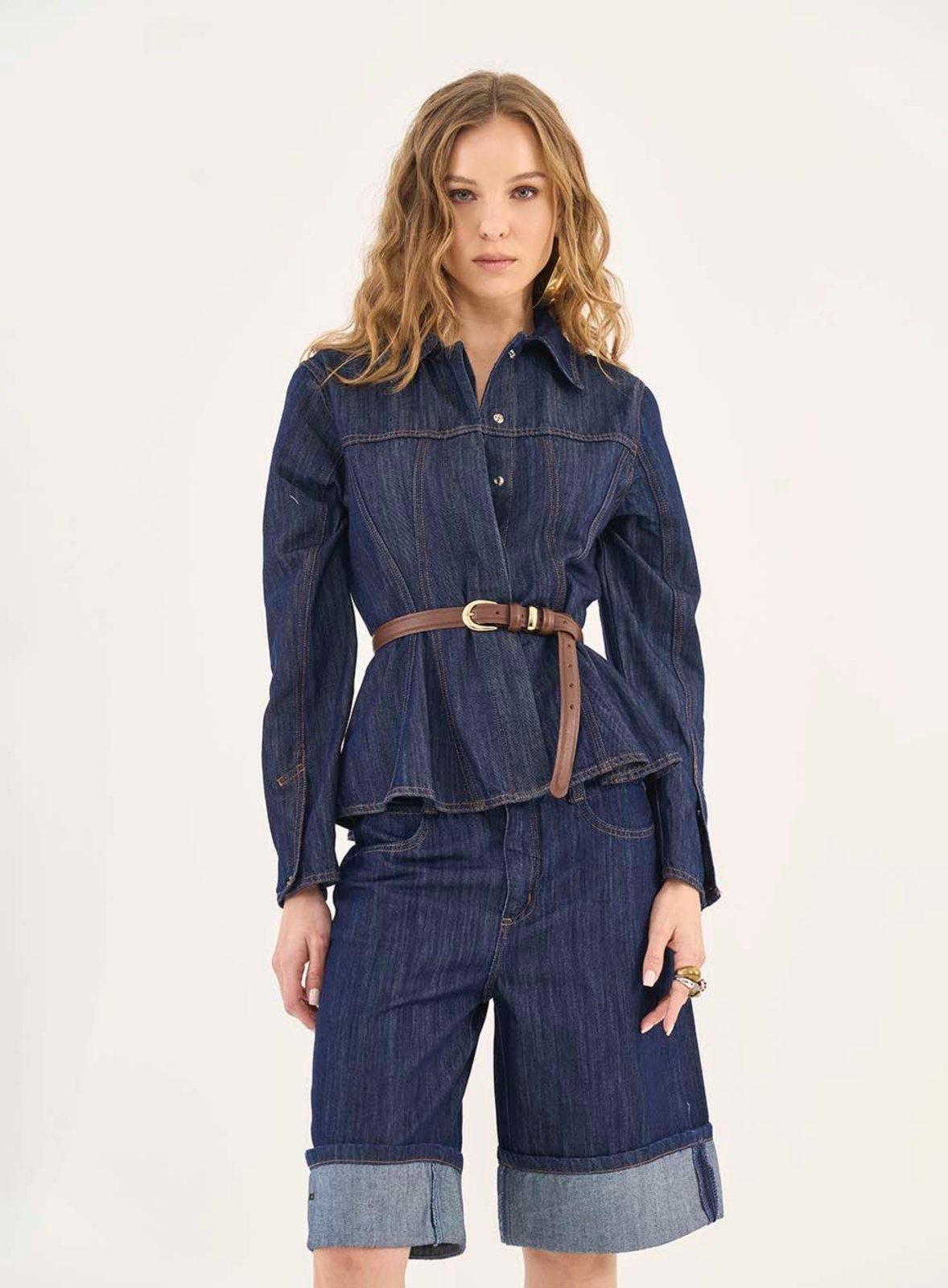 Jaqueta Slim Jeans Com Peplum Colcci Indigo