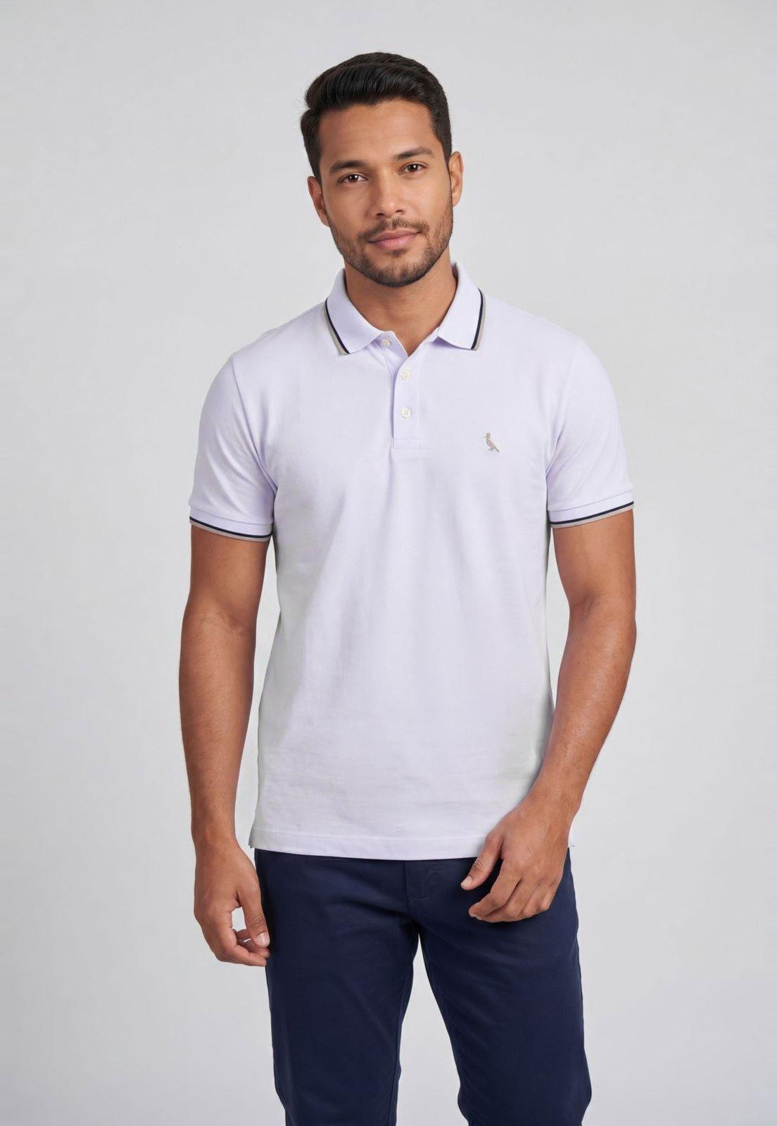 Polo Masculina Reserva Detalhe Contrastante Branca
