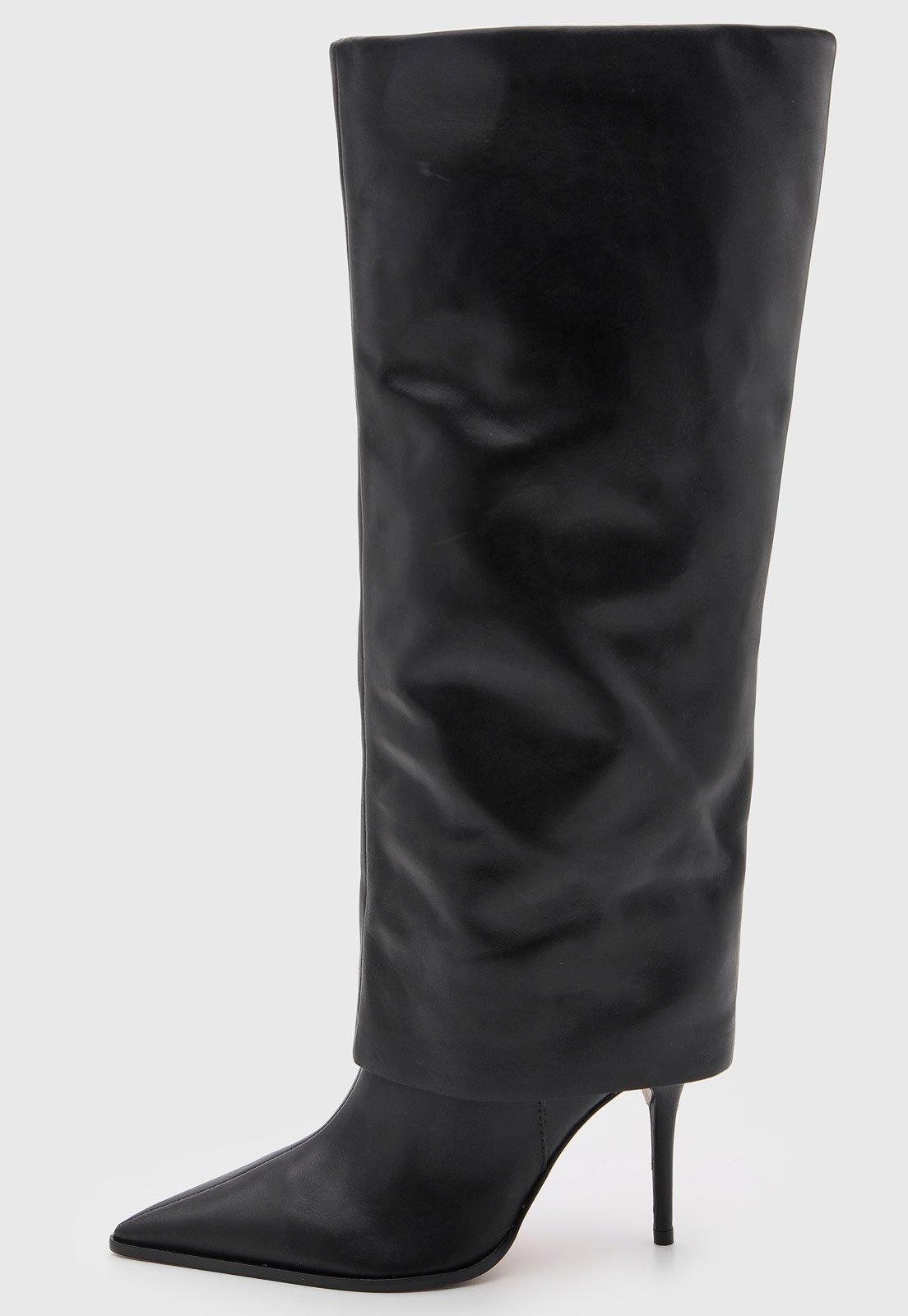 Bota Feminina Arezzo Cano Alto Couro Preta
