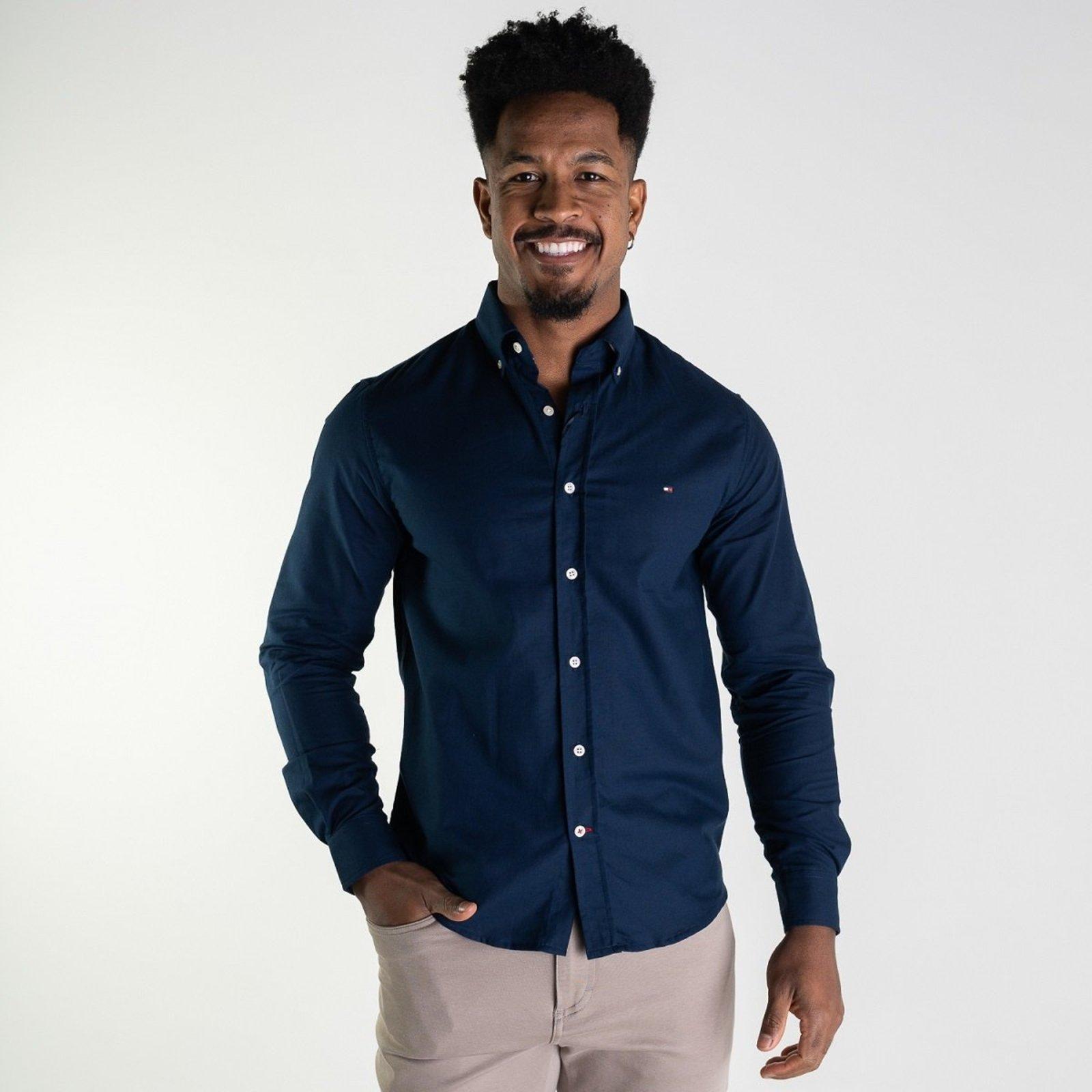 Camisa Tommy Hilfiger Oxford Regular Fit Azul Marinho