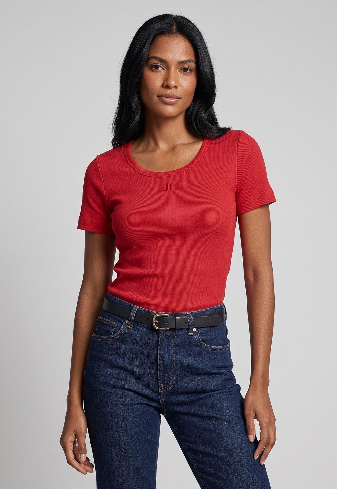 Blusa Feminina John John Canelada Logo Vermelha