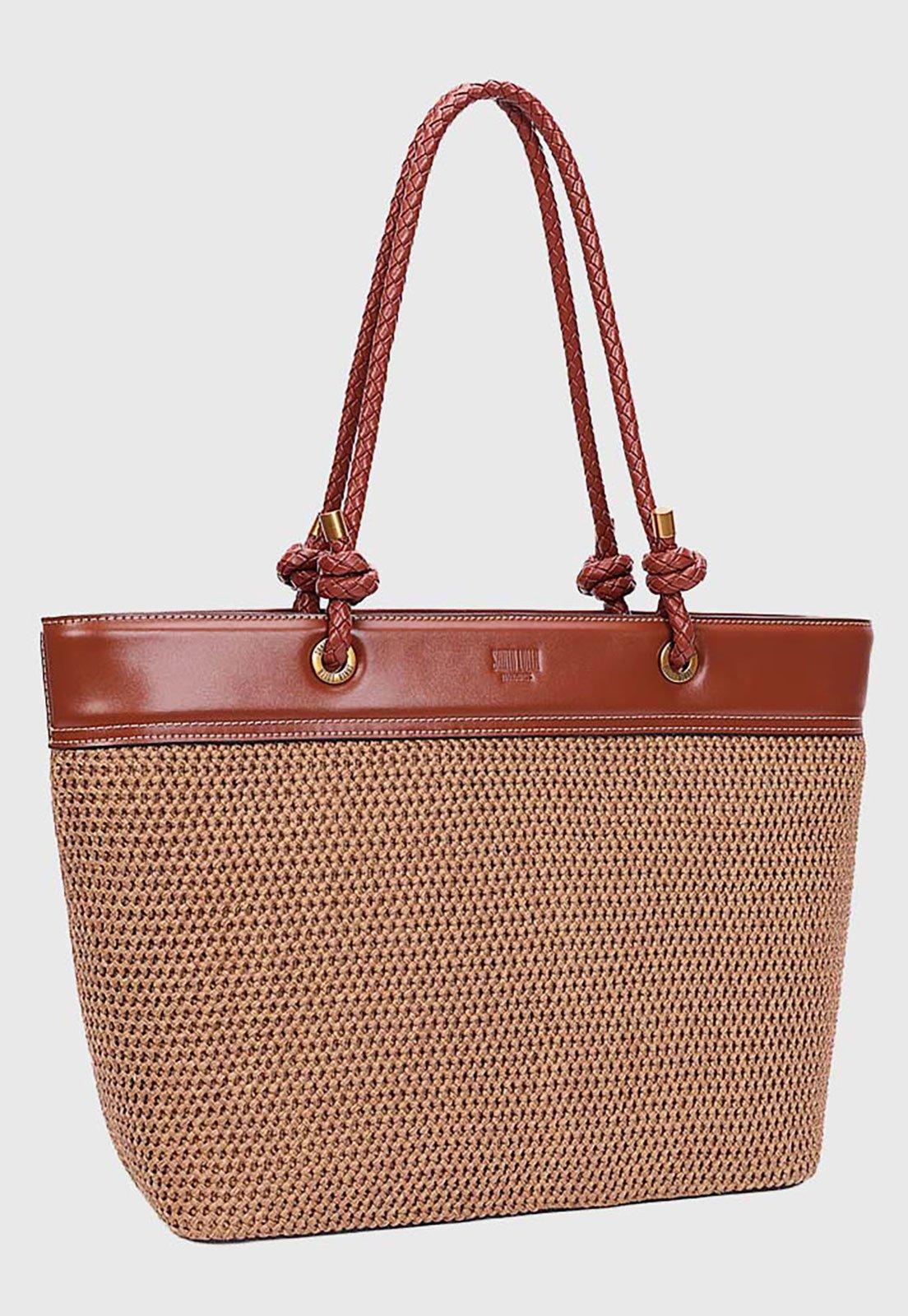 Bolsa Grande Santa Lolla Tote Alças Trançadas Marrom