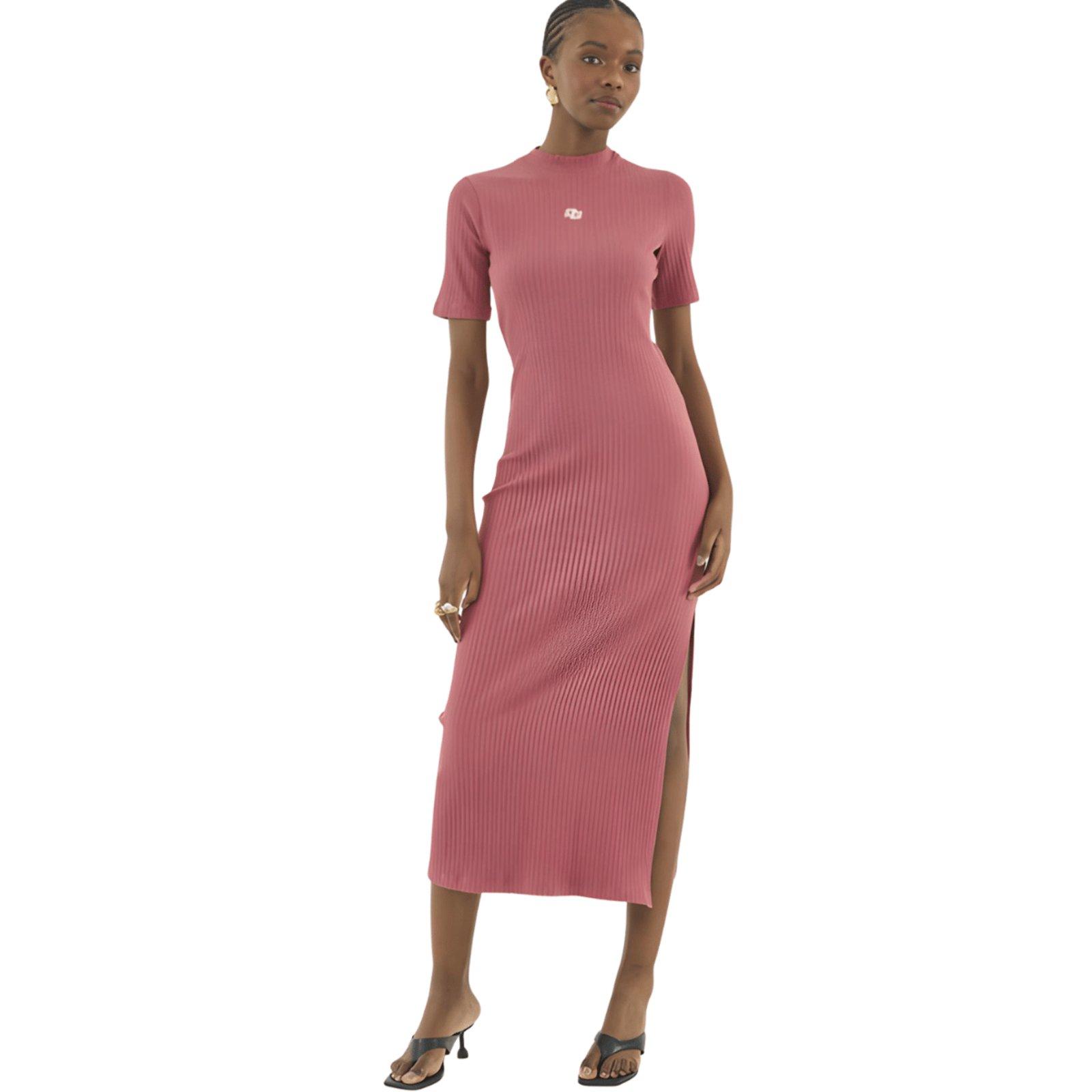 Vestido Midi Canelado Com Fenda Lateral Colcci