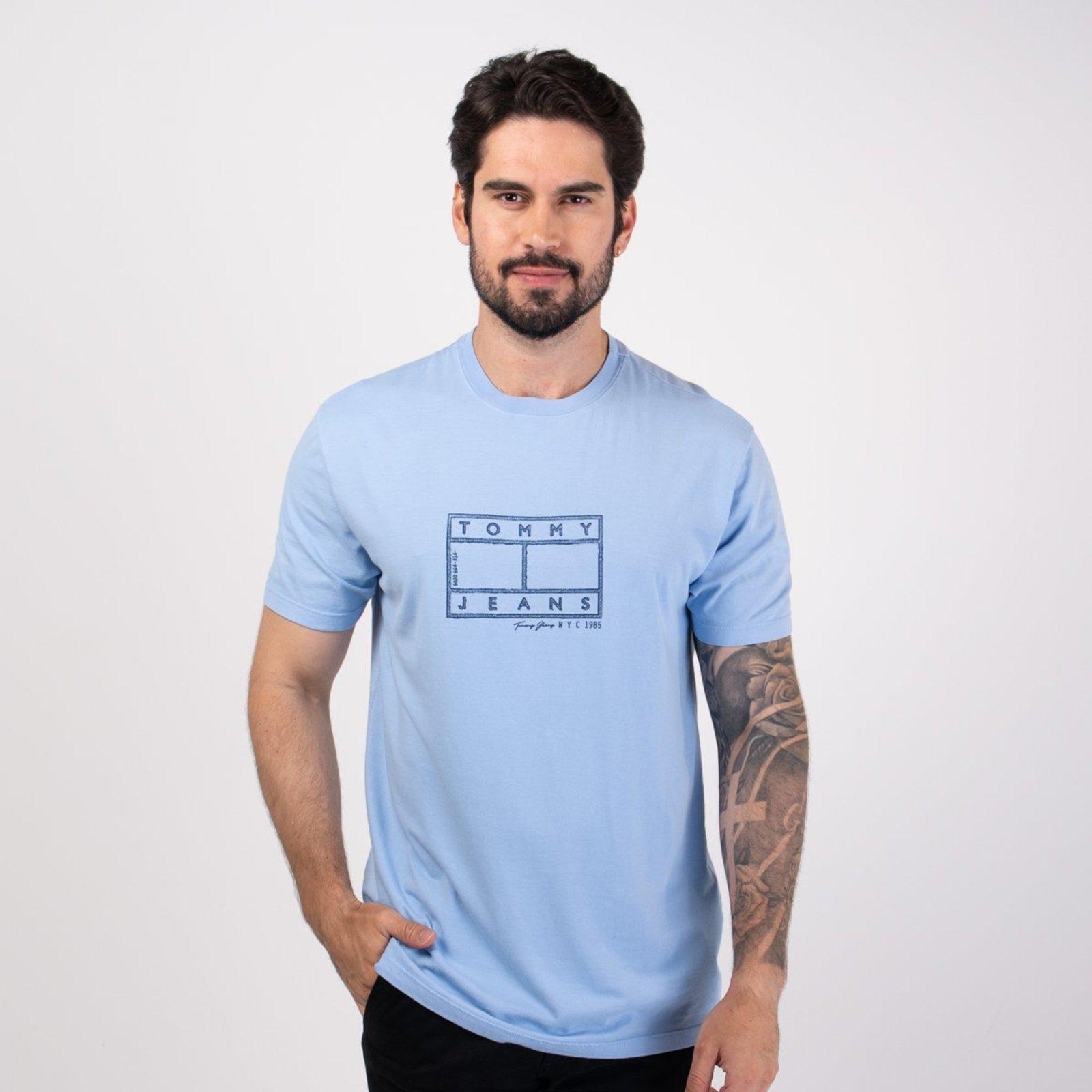Camiseta Tommy Hilfiger Center Flag Azul Claro