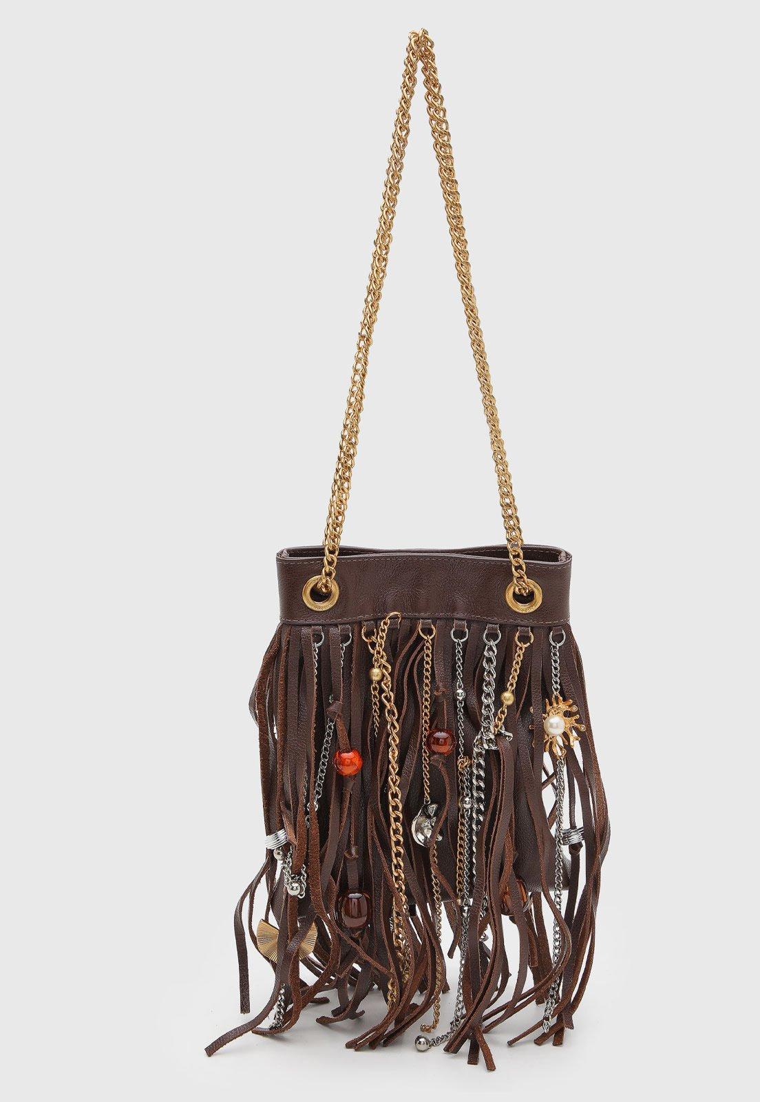 Bolsa Feminina Arezzo Pequena Franjas Marrom