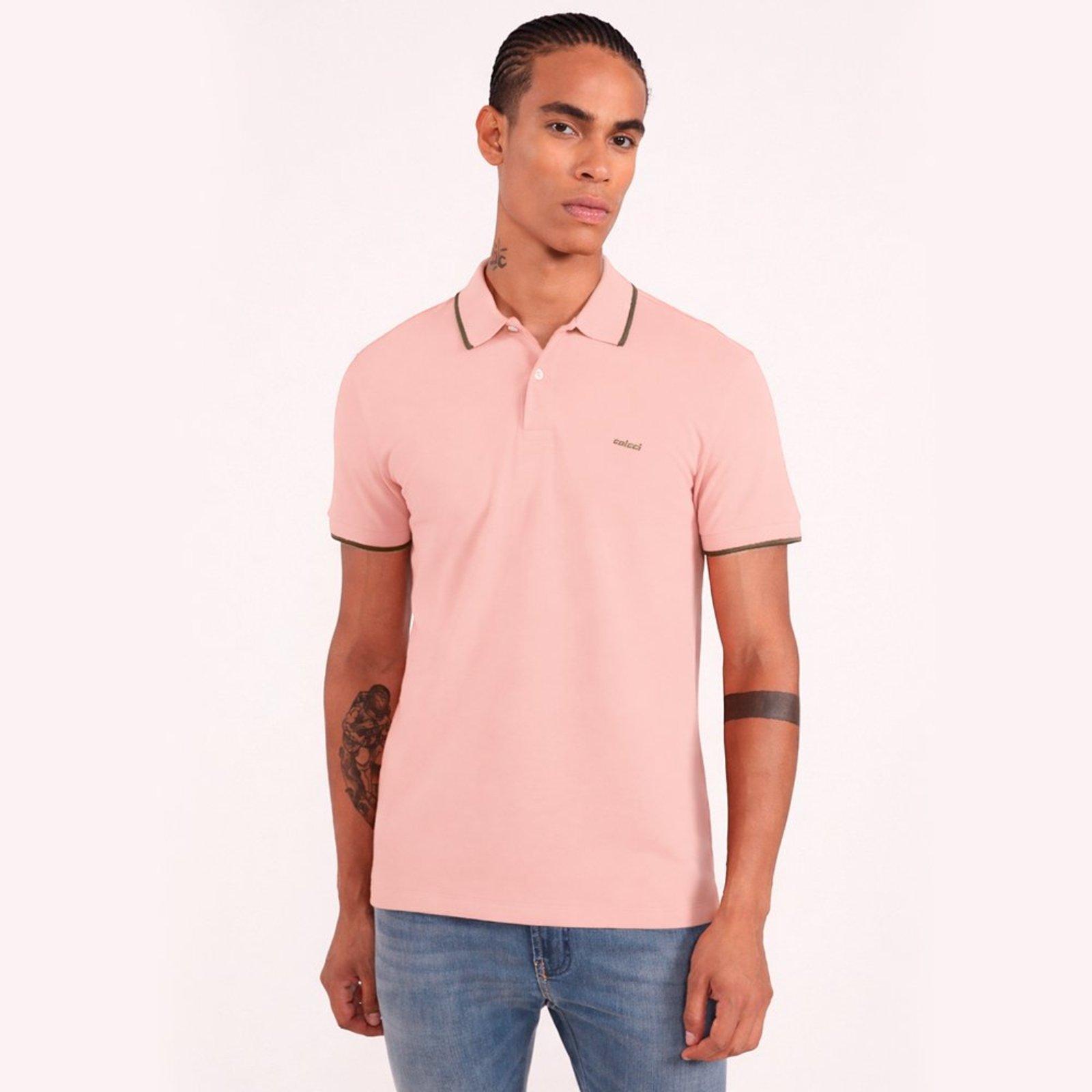 Camisa Polo Colcci Piquet 1 Listra In26 Rosa Masculino