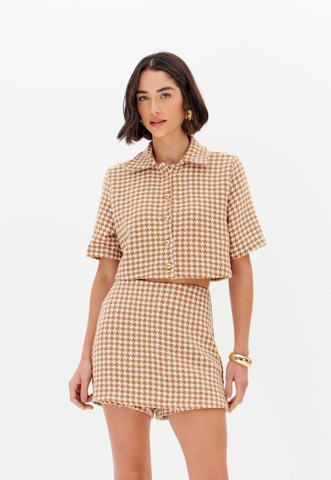 Short Saia Feminino Lança Perfume Cintura Média Caramelo