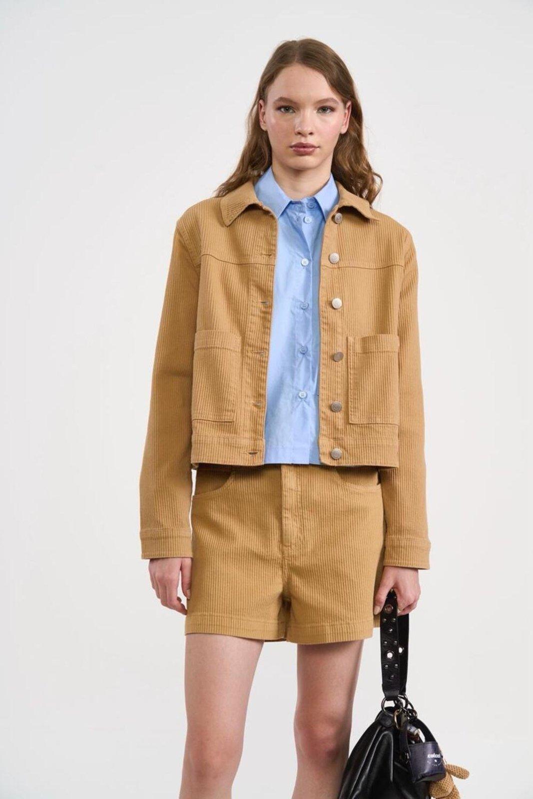 Jaqueta Cropped Sarja Cotelê Colcci Bege Soybean