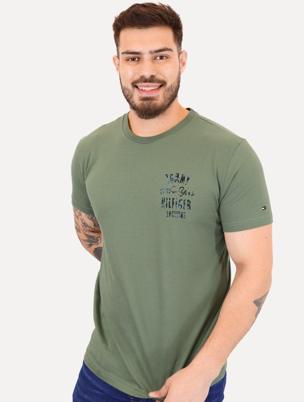 Camiseta Tommy Hilfiger Masculina Inverse Climate Tee Logo Verde