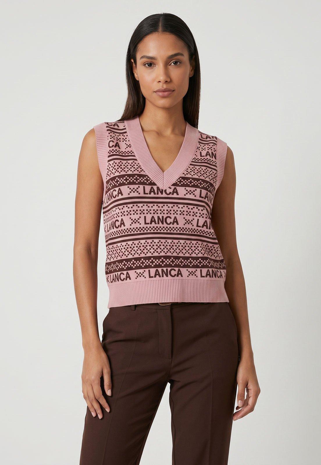 Colete Feminino Lança Perfume Tricot Padronagens Rosa