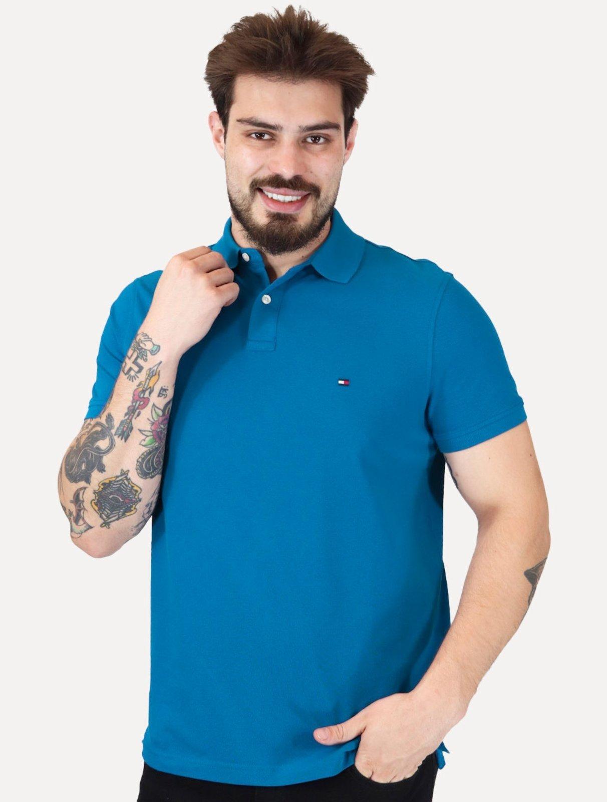 Polo Tommy Hilfiger Masculina Regular Piquet 1985 Vibrant Azul Royal
