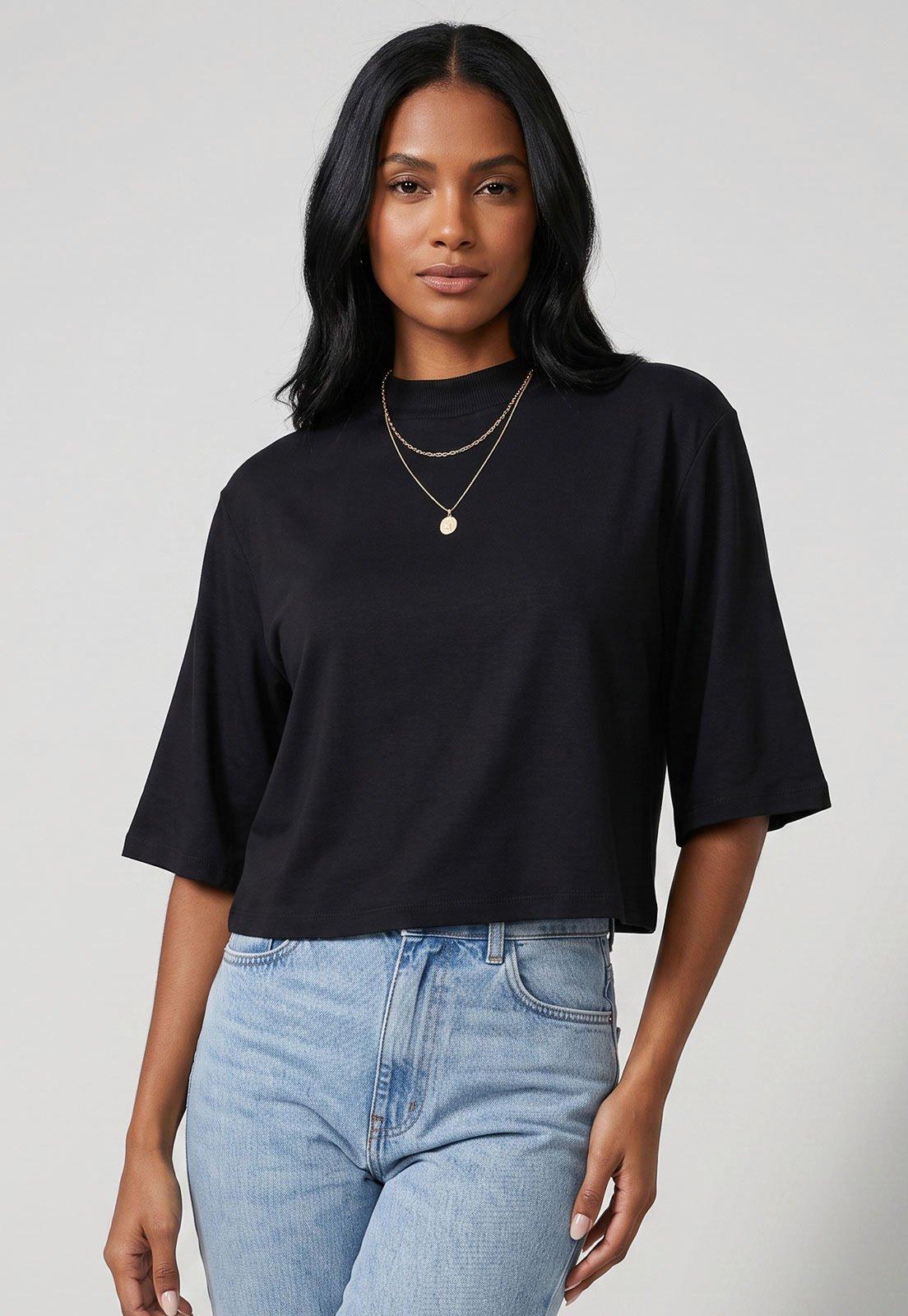 Blusa Feminina Lança Perfume Manga Curta Preta