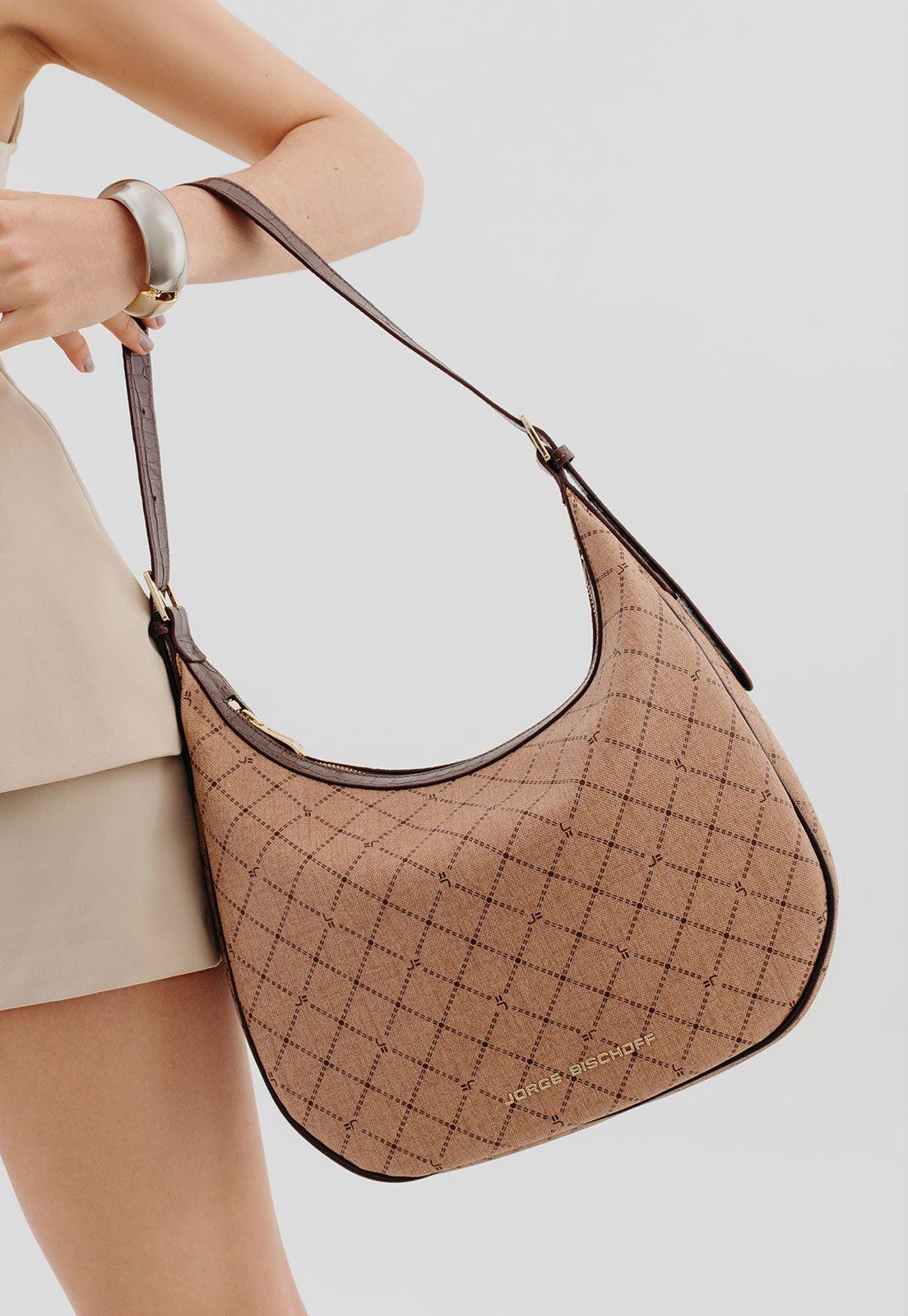 Bolsa Grande Jorge Bischoff Monograma Couro Bege