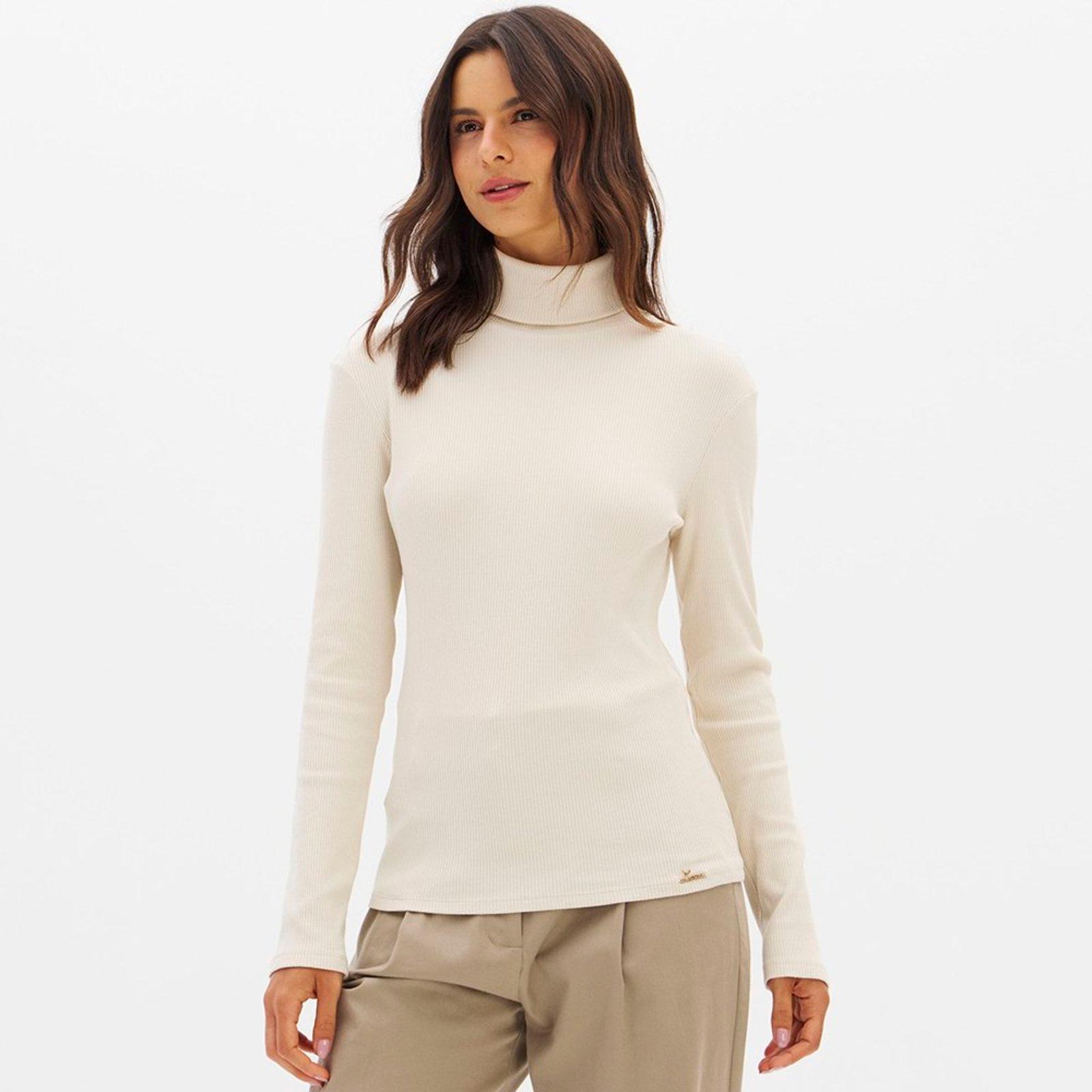 Blusa Lança Perfume Canelada Gola Alta In26 Bege Feminino