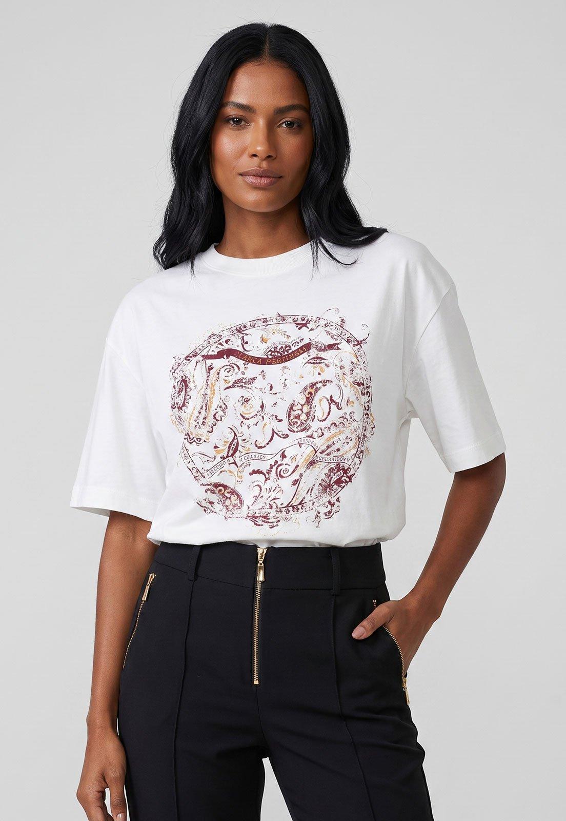 Camiseta Feminina Lança Perfume Decote Redondo Branco