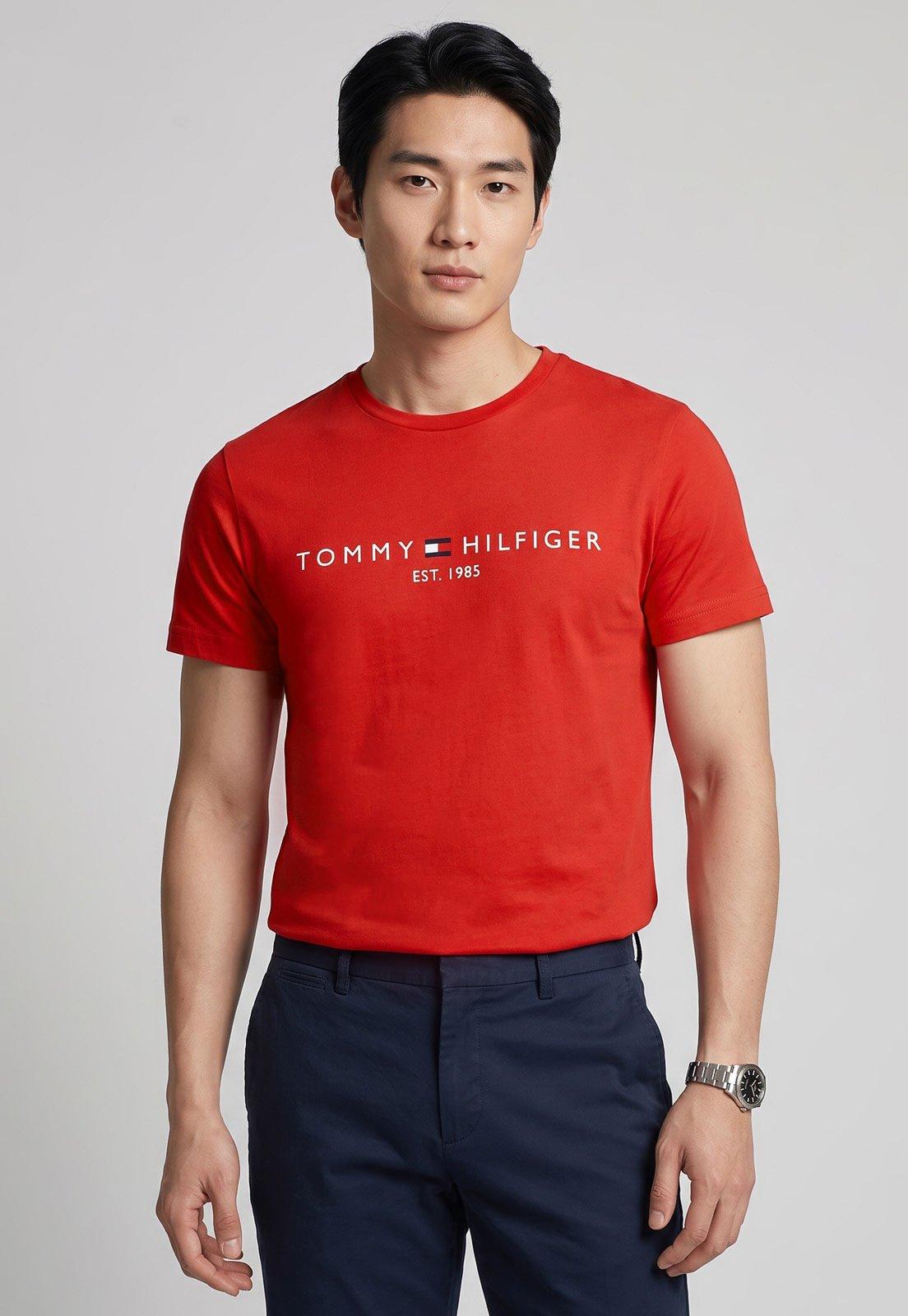 Camiseta Masculina Tommy Hilfiger Gola Redonda Vermelha