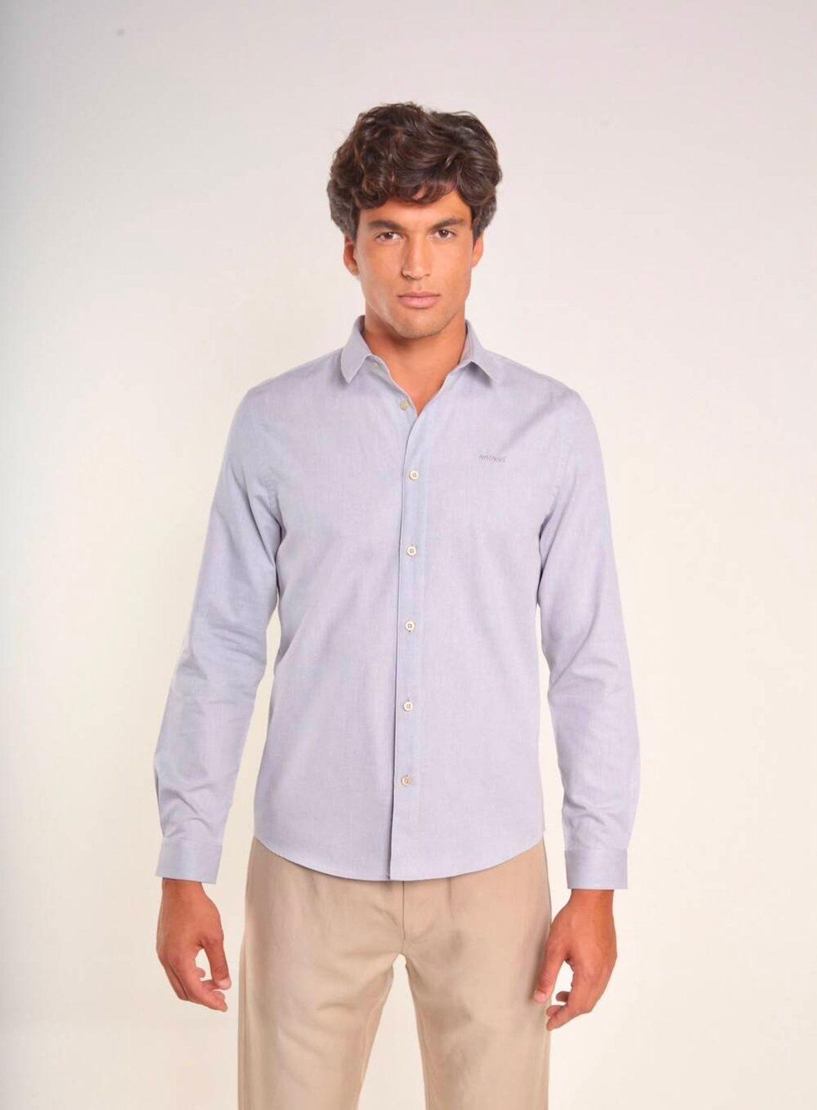 Camisa Masculina com Logo e Punhos Abotoados Colcci Cinza/Branco