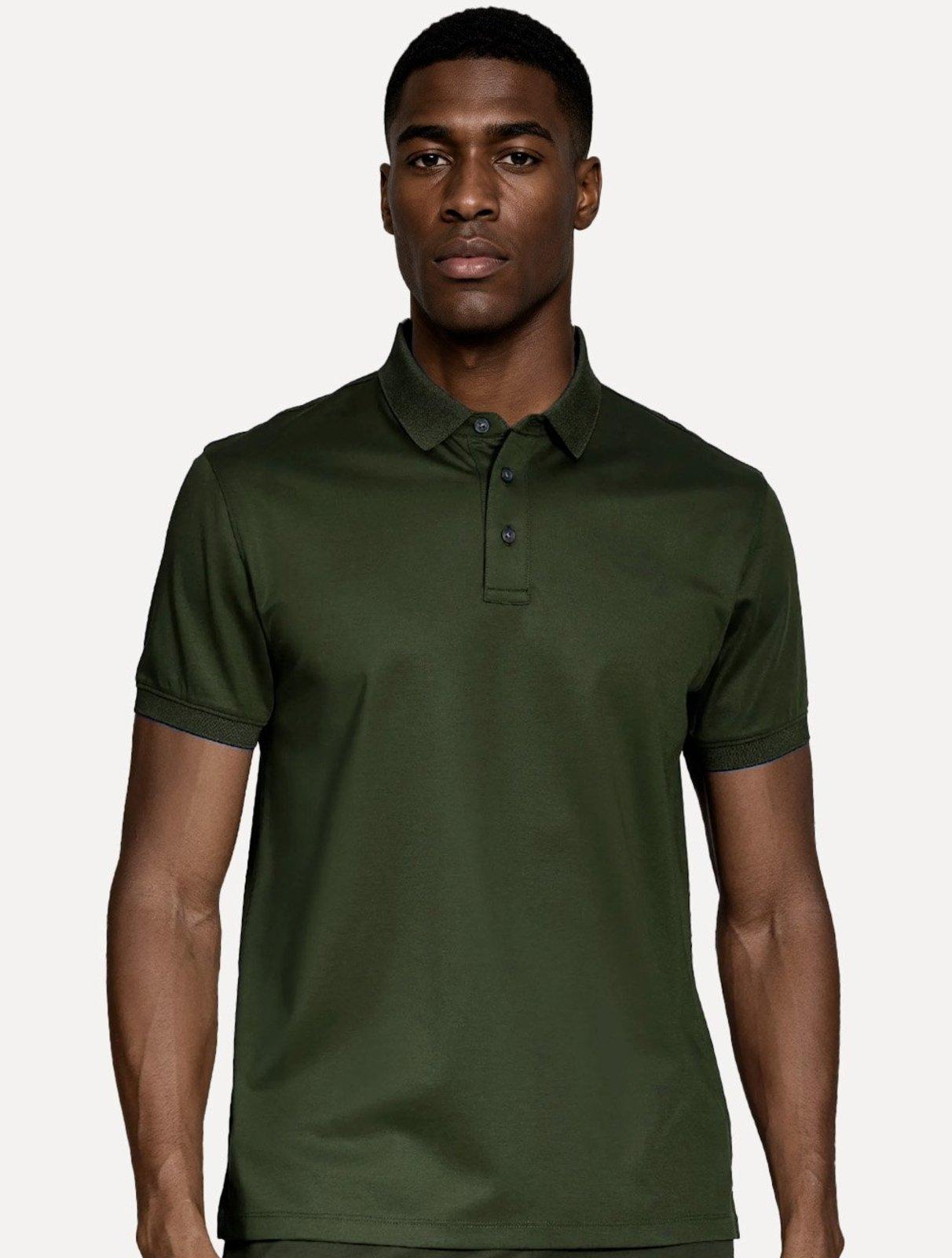 Polo Aramis Masculina Manga Curta Mercerizado Interlock Verde Militar