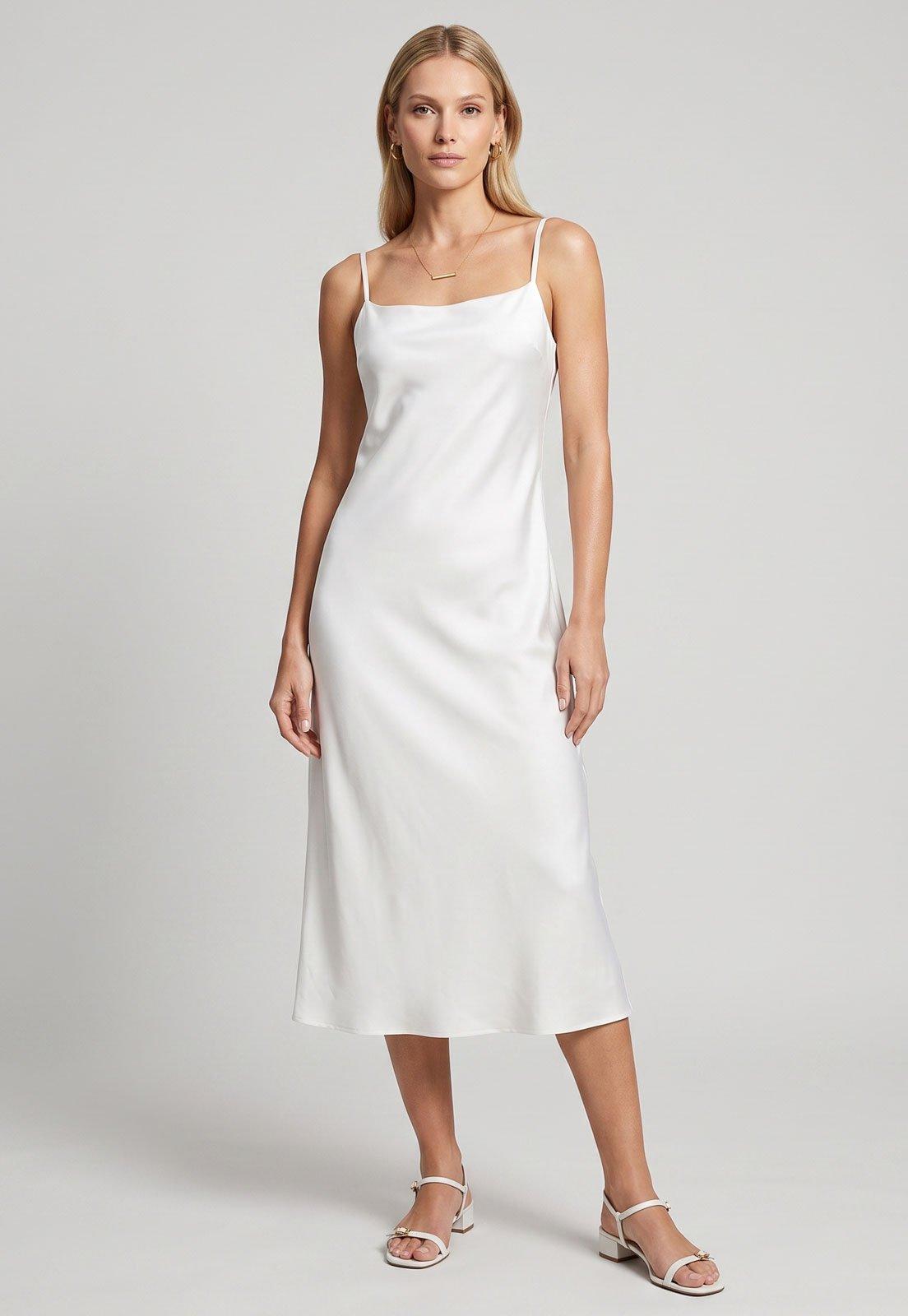 Vestido Lança Perfume Alças Finas Midi Branco