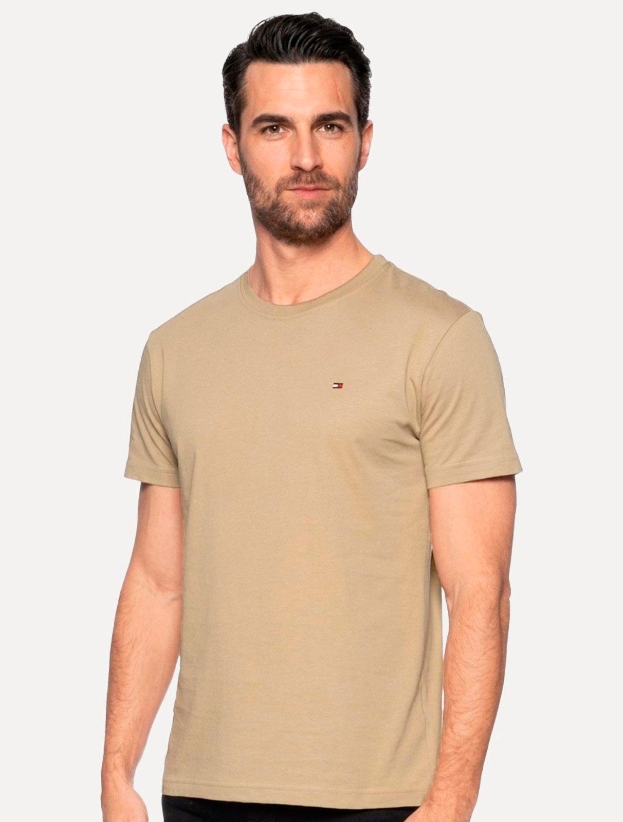 Camiseta Tommy Hilfiger Masculina Slim Fit Essential Stretch Cáqui