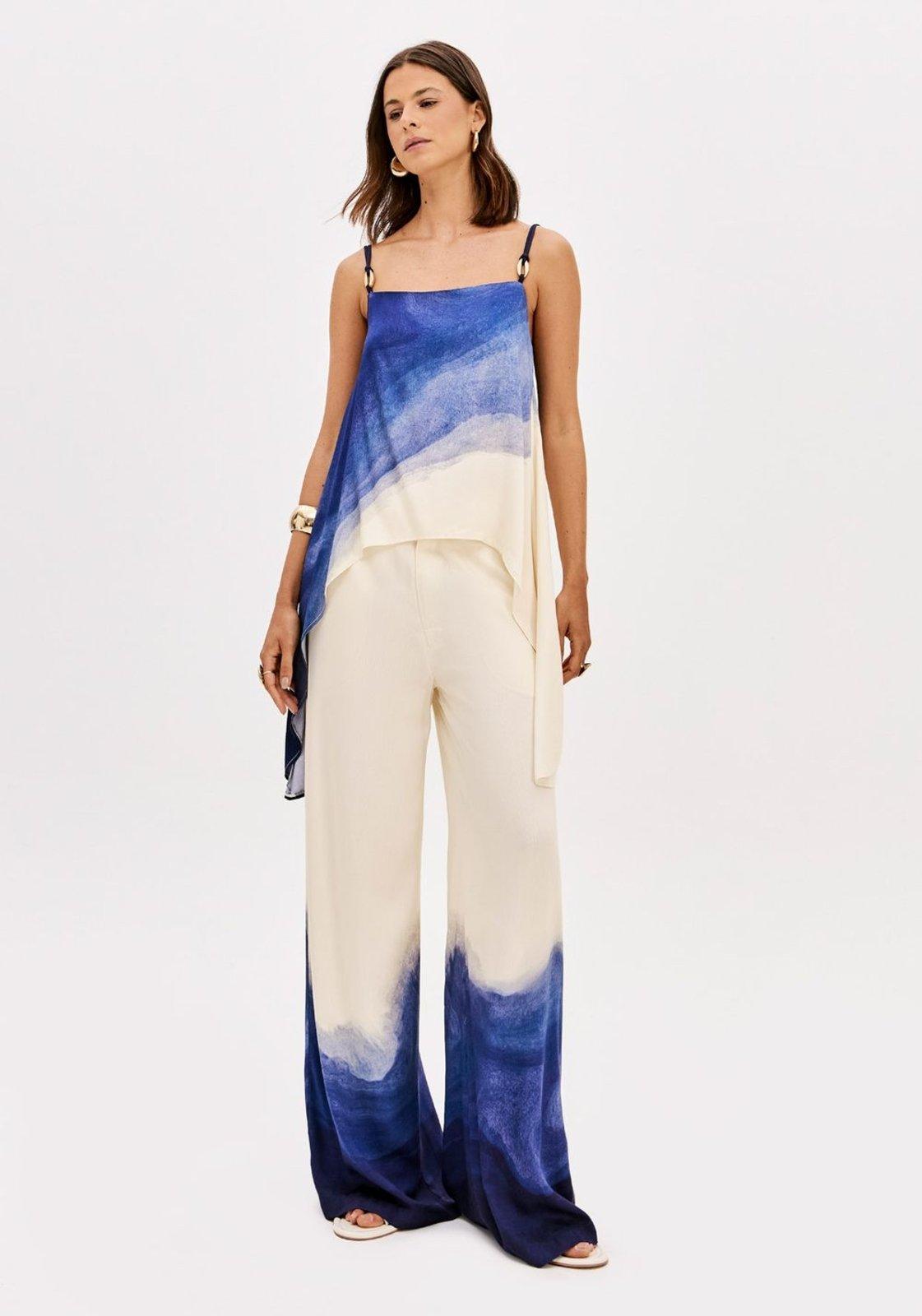 Calça Wide Leg Cintura Alta Estampada Lança Perfume