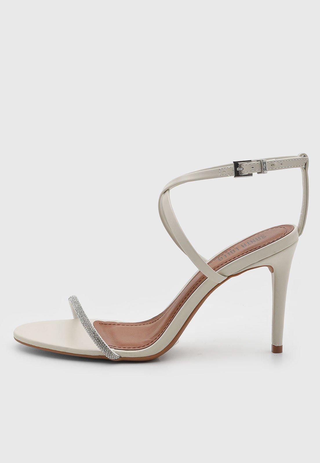 Sandália Feminina Santa Lolla Salto Fino Strass Branca