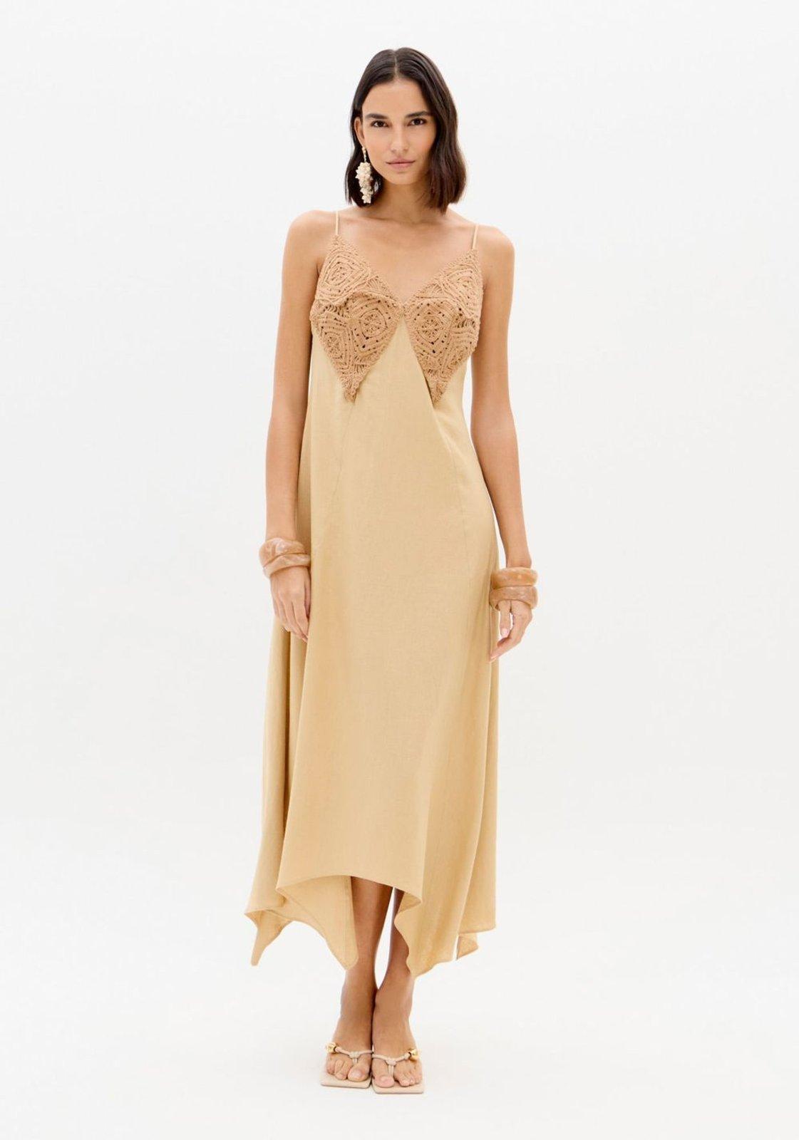 Vestido Super Midi Evasê Com Linho Lança Perfume