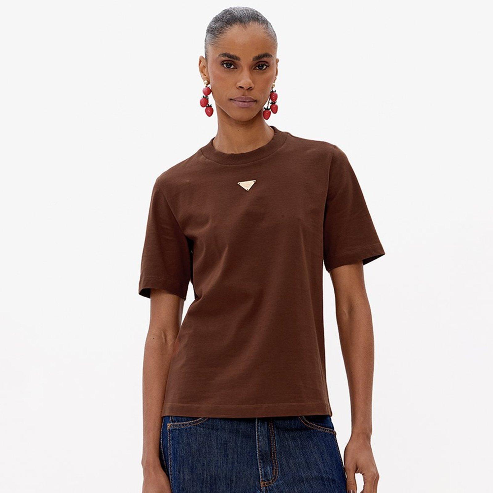 Camiseta Lança Perfume Sl Placa Pr27 Marrom Feminino