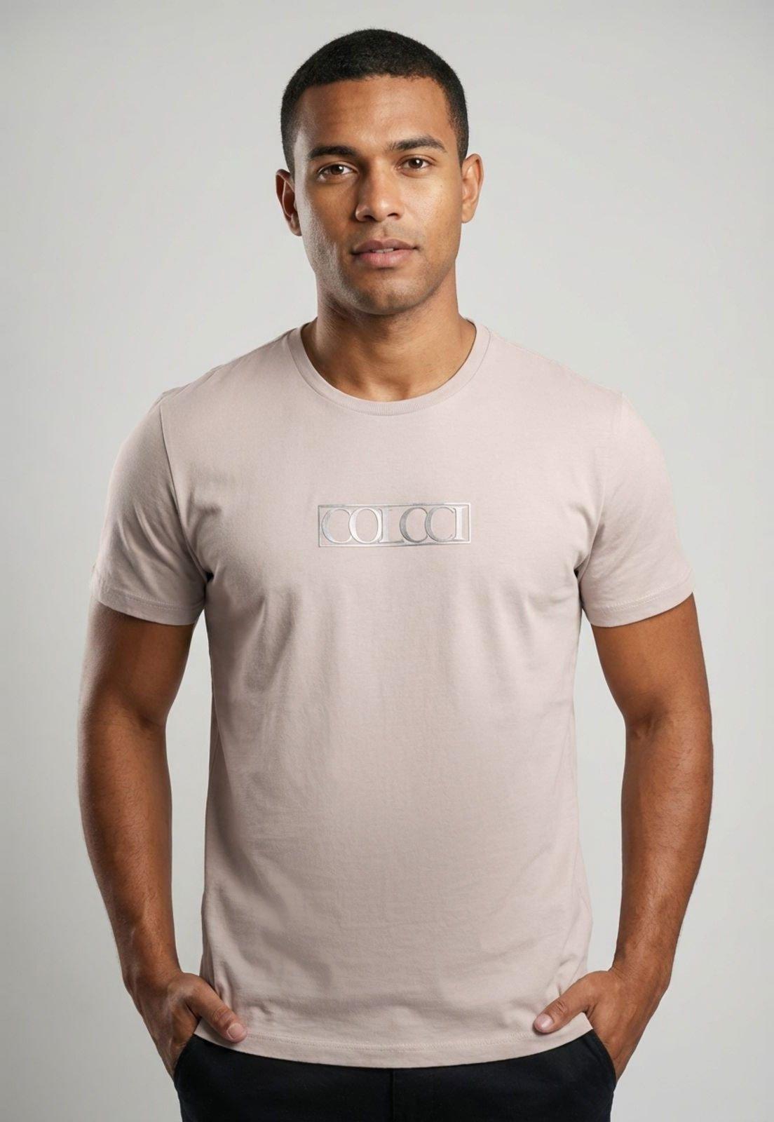 Camiseta Masculina Colcci Logo Metalizada Rosa