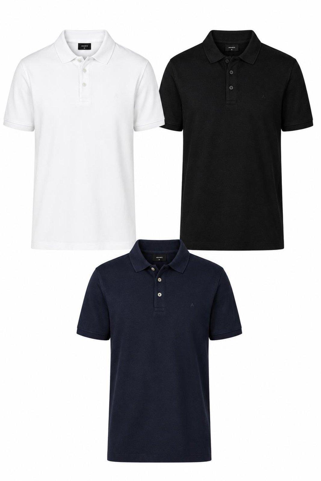 Kit Aramis 3 Polos Piquet Básico Preto, Branco e Marinho