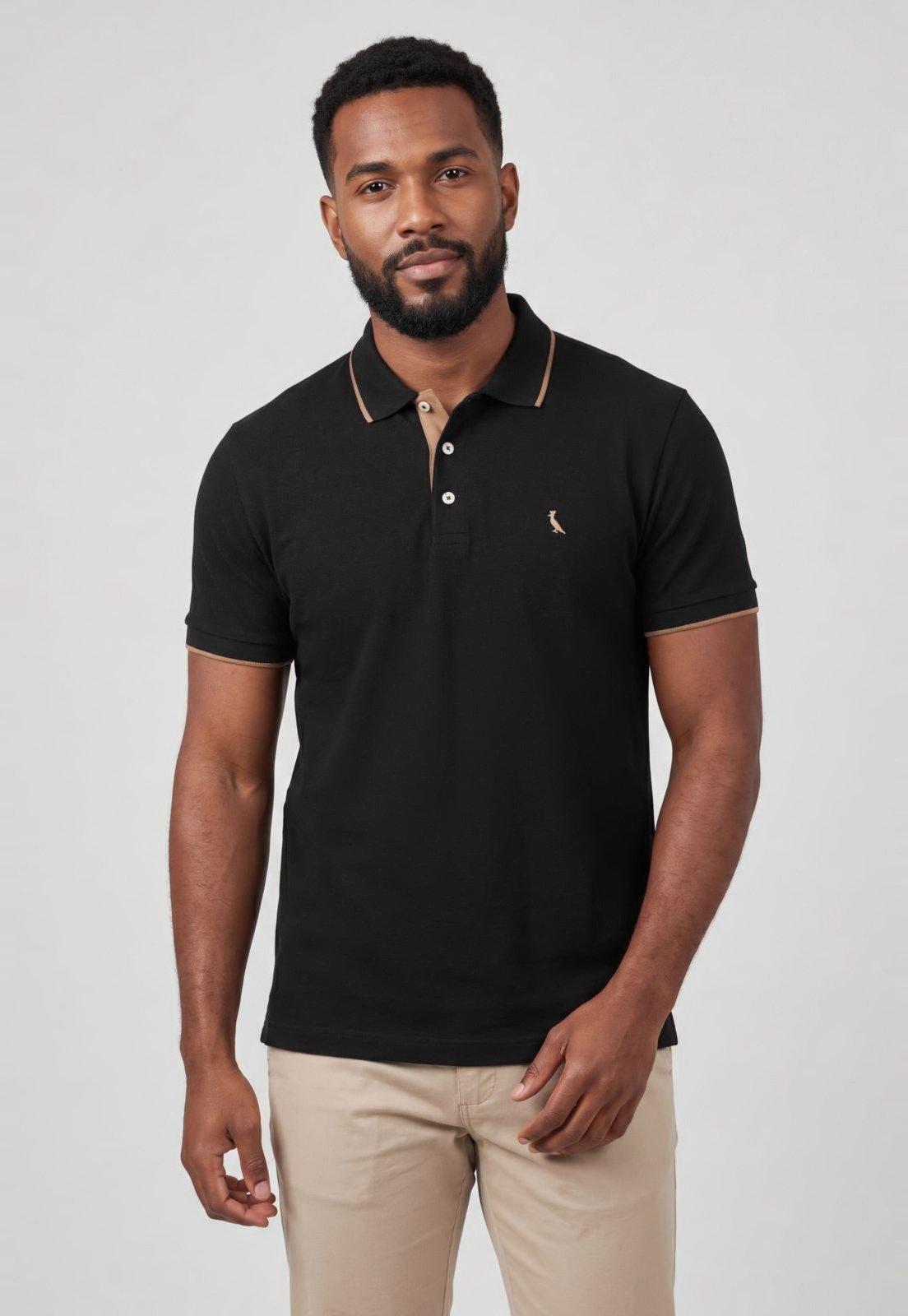 Camisa Polo Masculina Tommy Hilfiger Detalhe Gola Preta