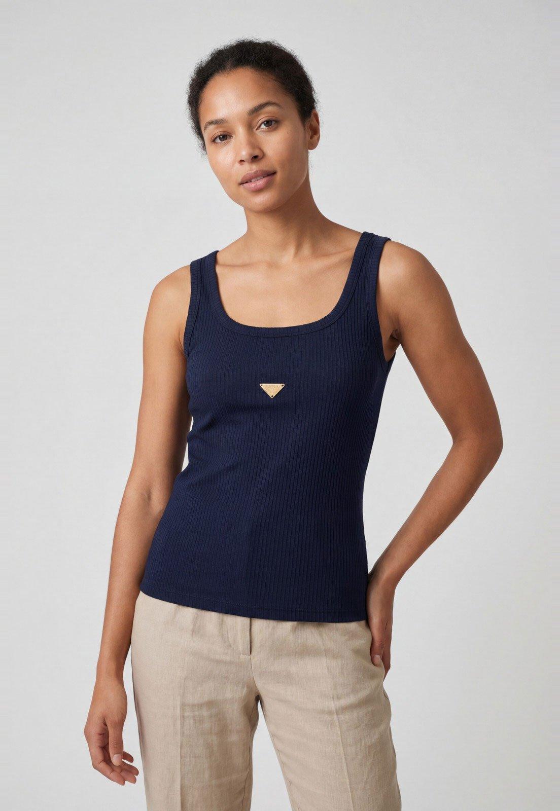 Regata Feminina Lança Perfume Decote Quadrado Azul Marinho