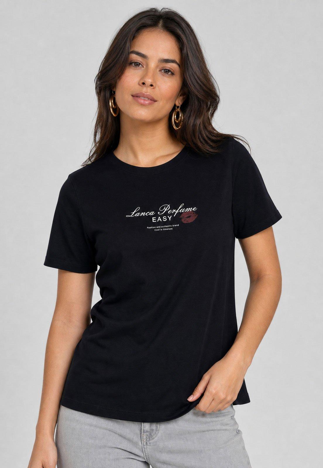 Camiseta Feminina Lança Perfume Lettering Preta