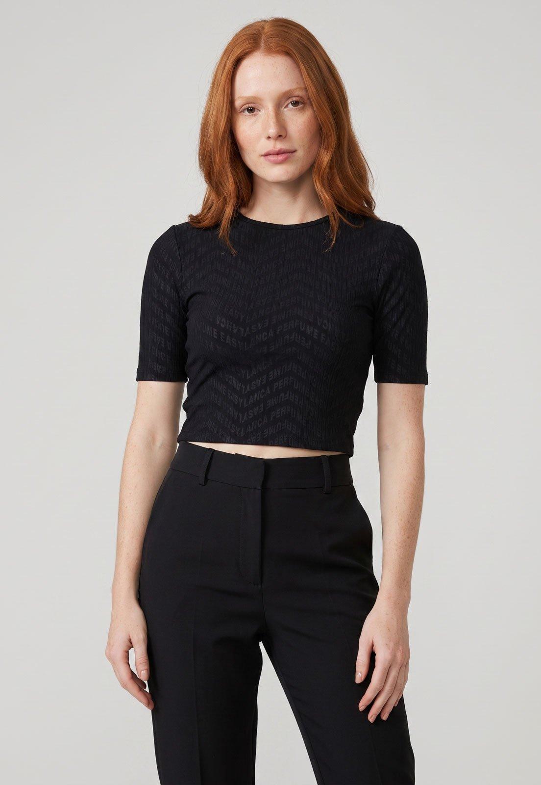 Blusa Feminina Lança Perfume Cropped Ajustada Preta