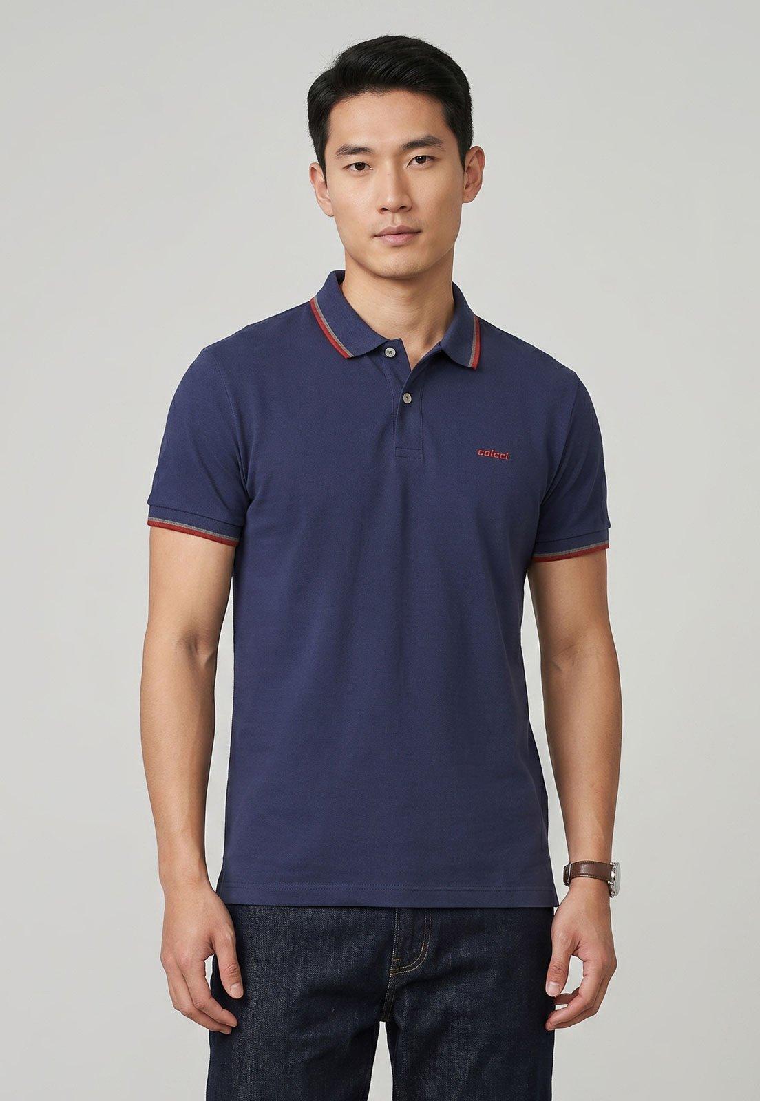 Polo Masculina Colcci Detalhe Contrastante Azul Marinho