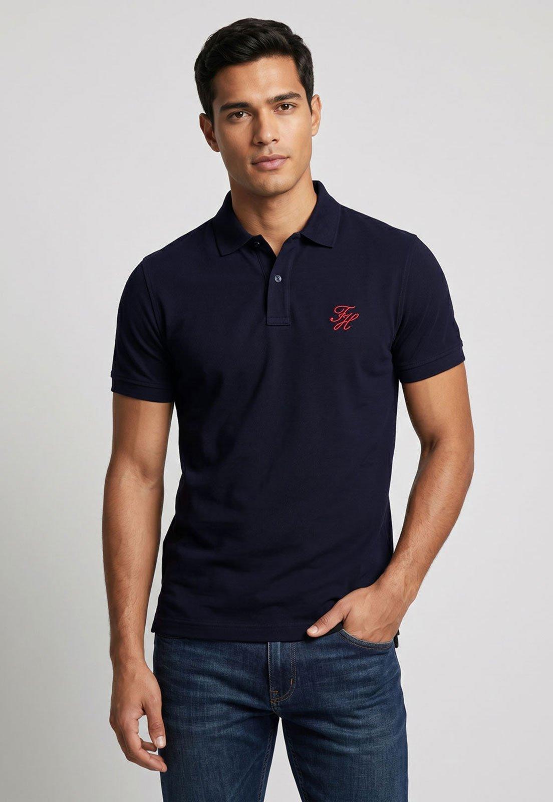 Camisa Polo Masculina Tommy Hilfiger Monogram Azul-marinho