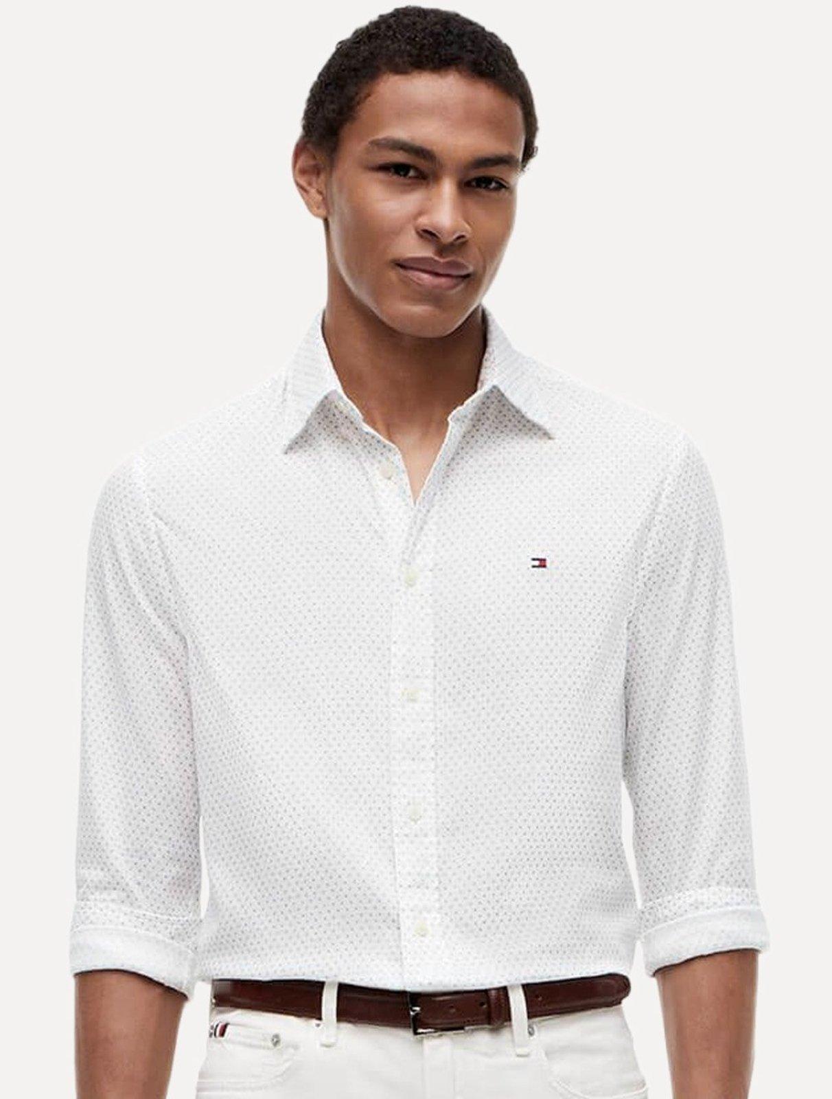 Camisa Tommy Hilfiger Masculina Flex Poplin Mini Print Shirt Branco