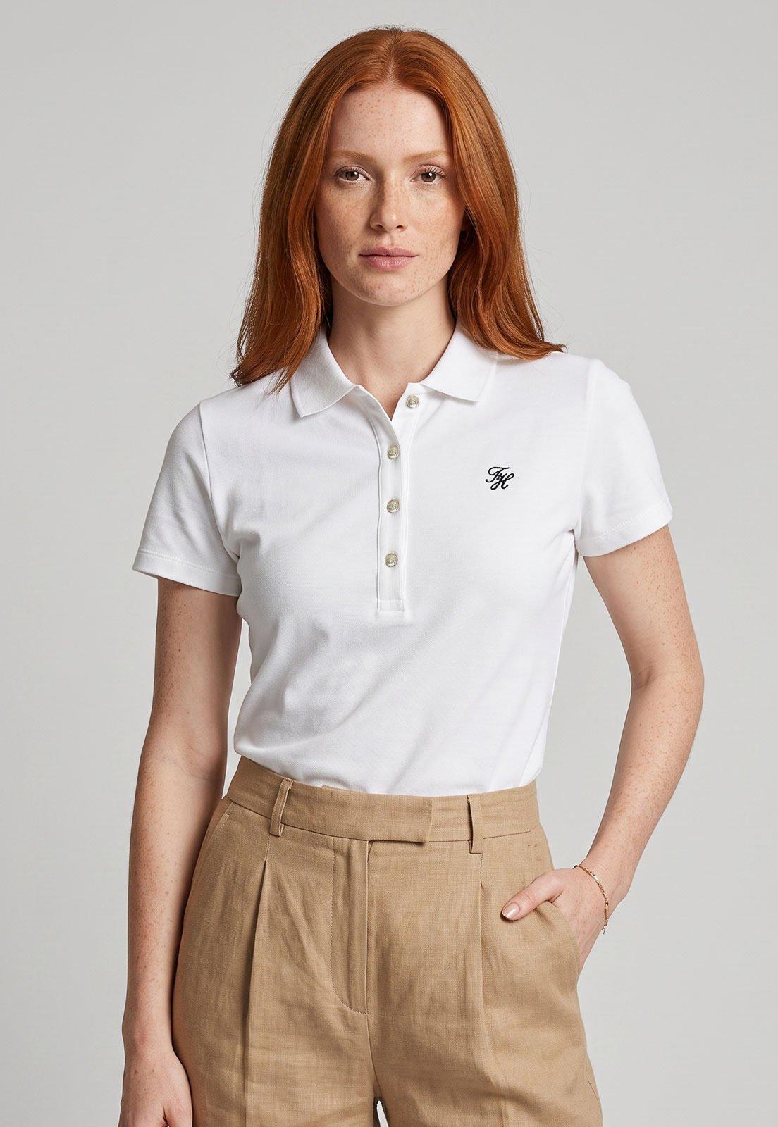 Polo Feminina Tommy Hilfiger Piquet Clássica Branca