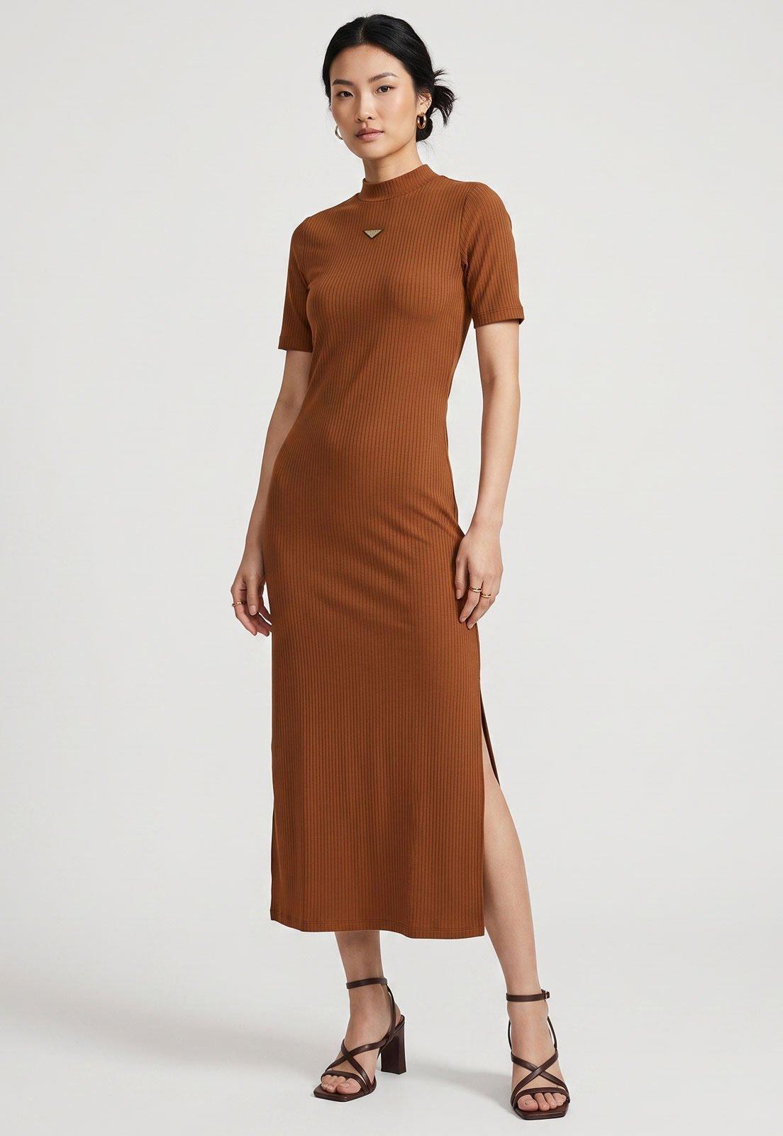 Vestido Feminino Colcci Canelado Midi Marrom