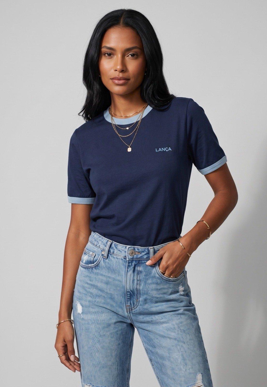 Camiseta Feminina Lança Perfume Logo Azul Marinho