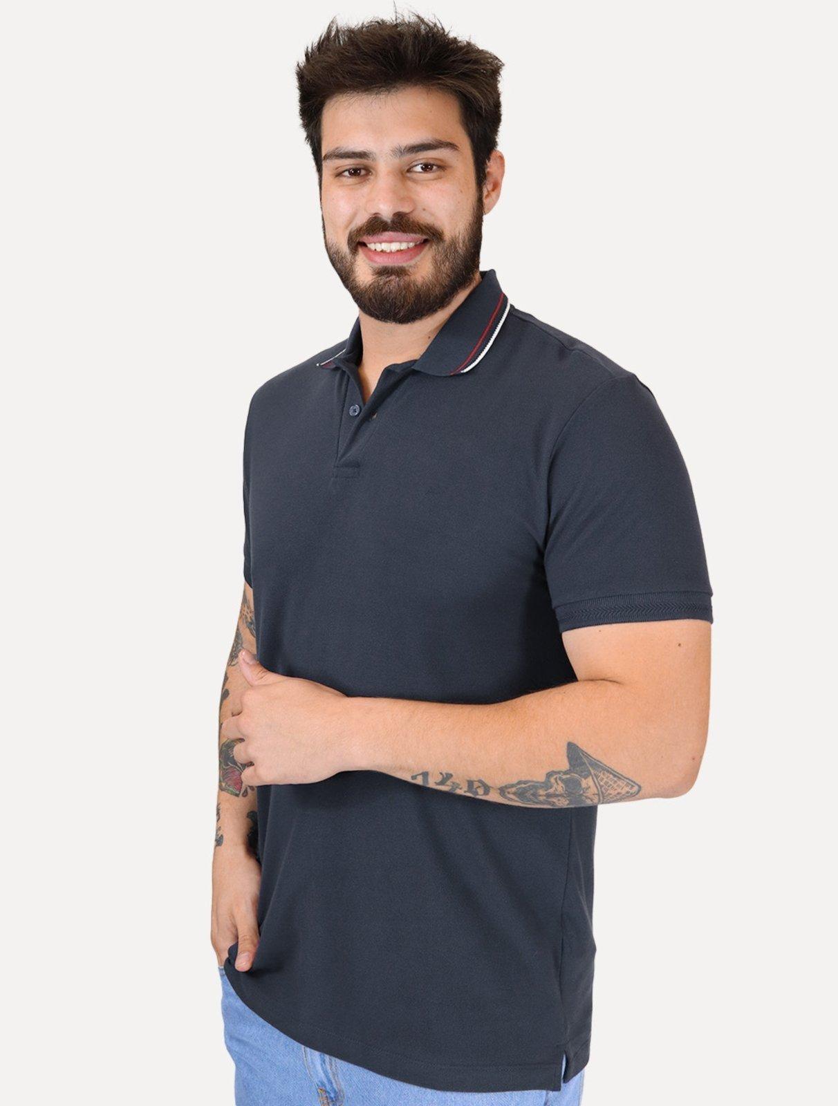 Polo Aramis Masculina Piquet Gola Duo Frisos Azul Marinho