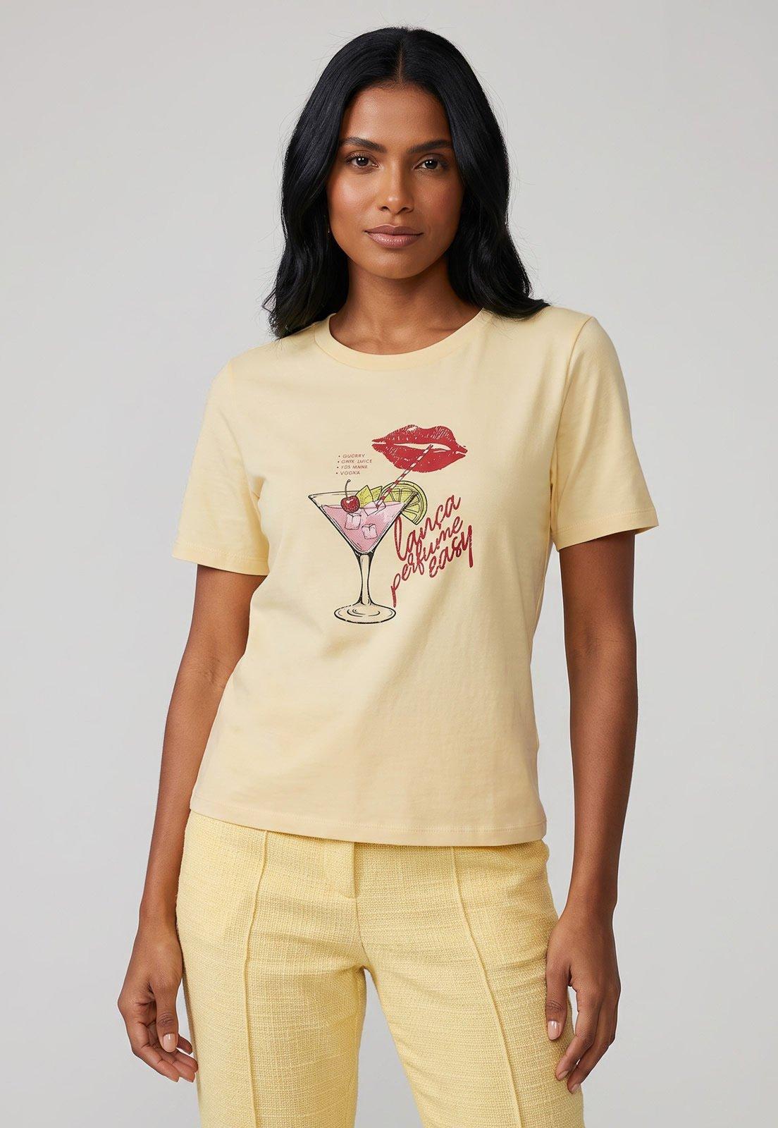Camiseta Feminina Lança Perfume Estampa Drink Amarela