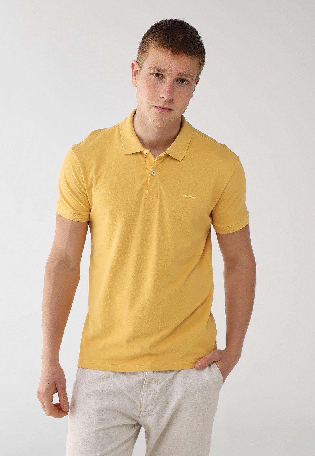 Polo Colcci Masculina Logo Bordado Amarela