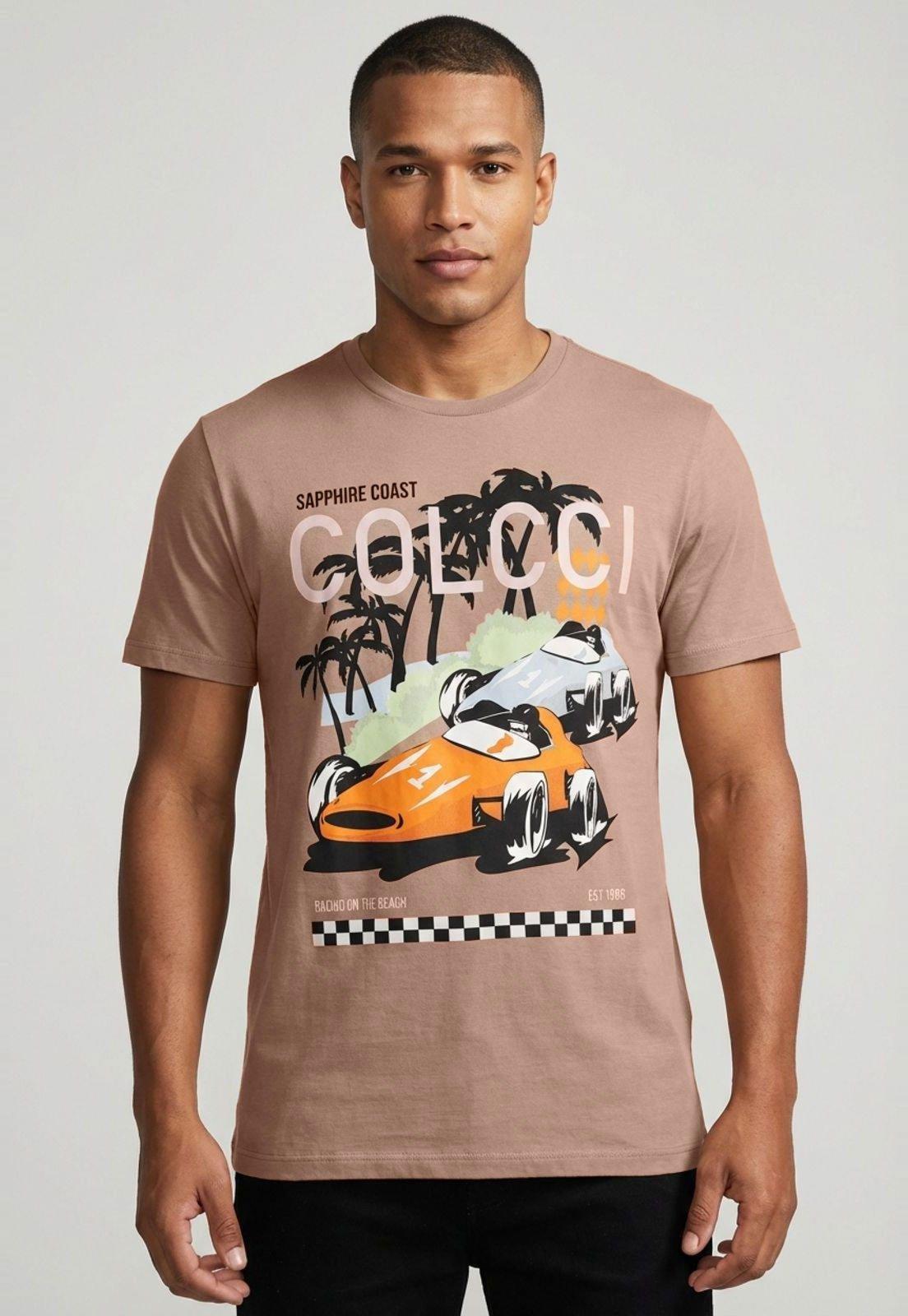 Camiseta Masculina Colcci Estampa Tropical Marrom
