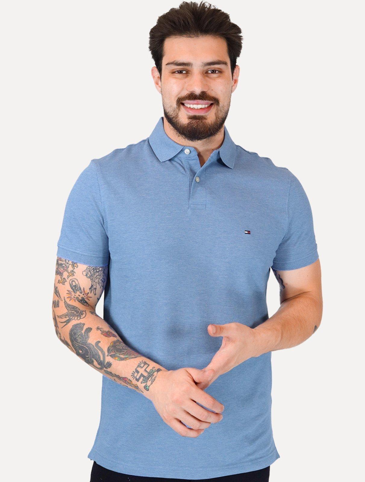 Polo Tommy Hilfiger Masculina Regular Piquet 1985 Spell Azul