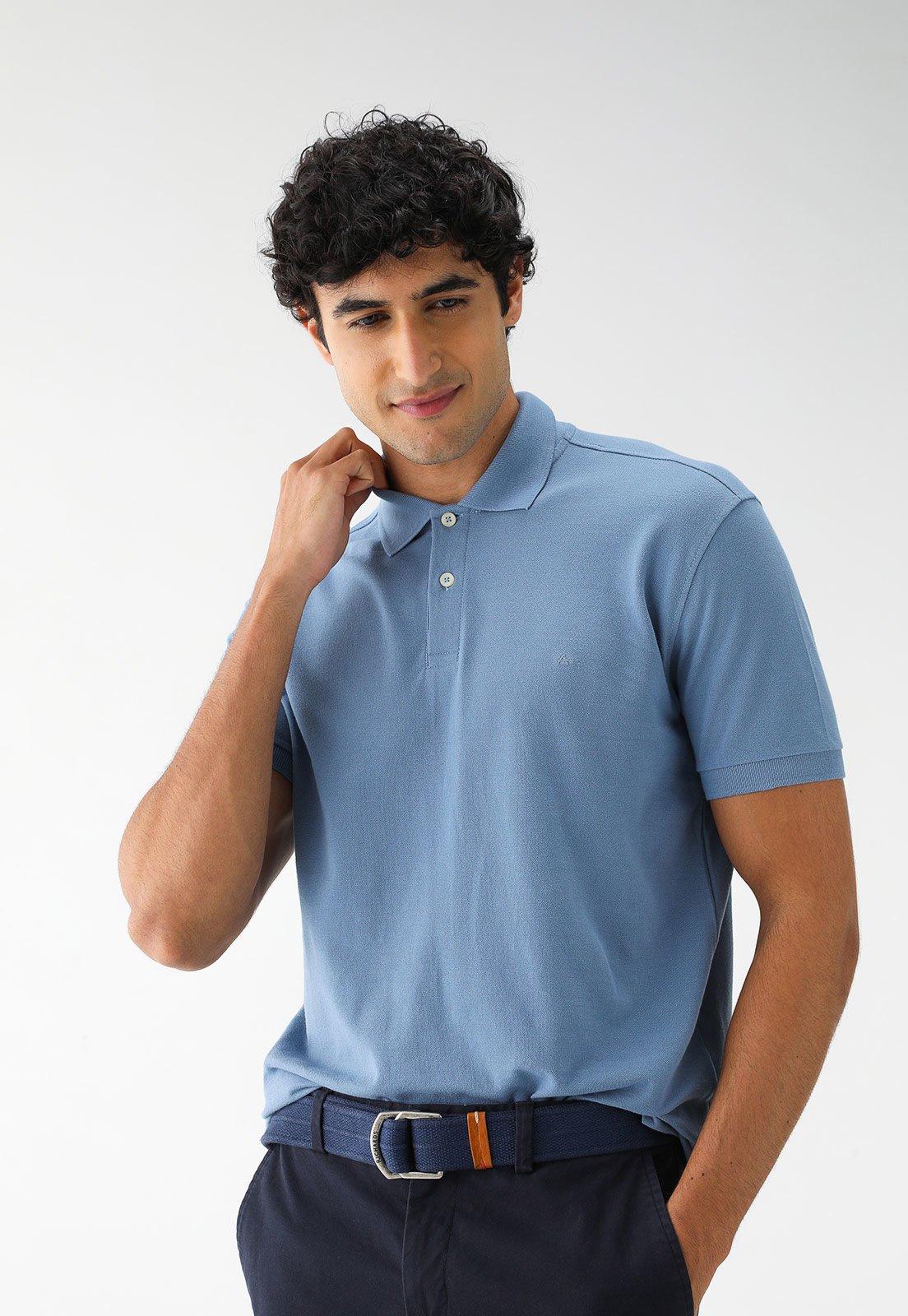 Camisa Polo Aramis Reta Logo Bordado Azul