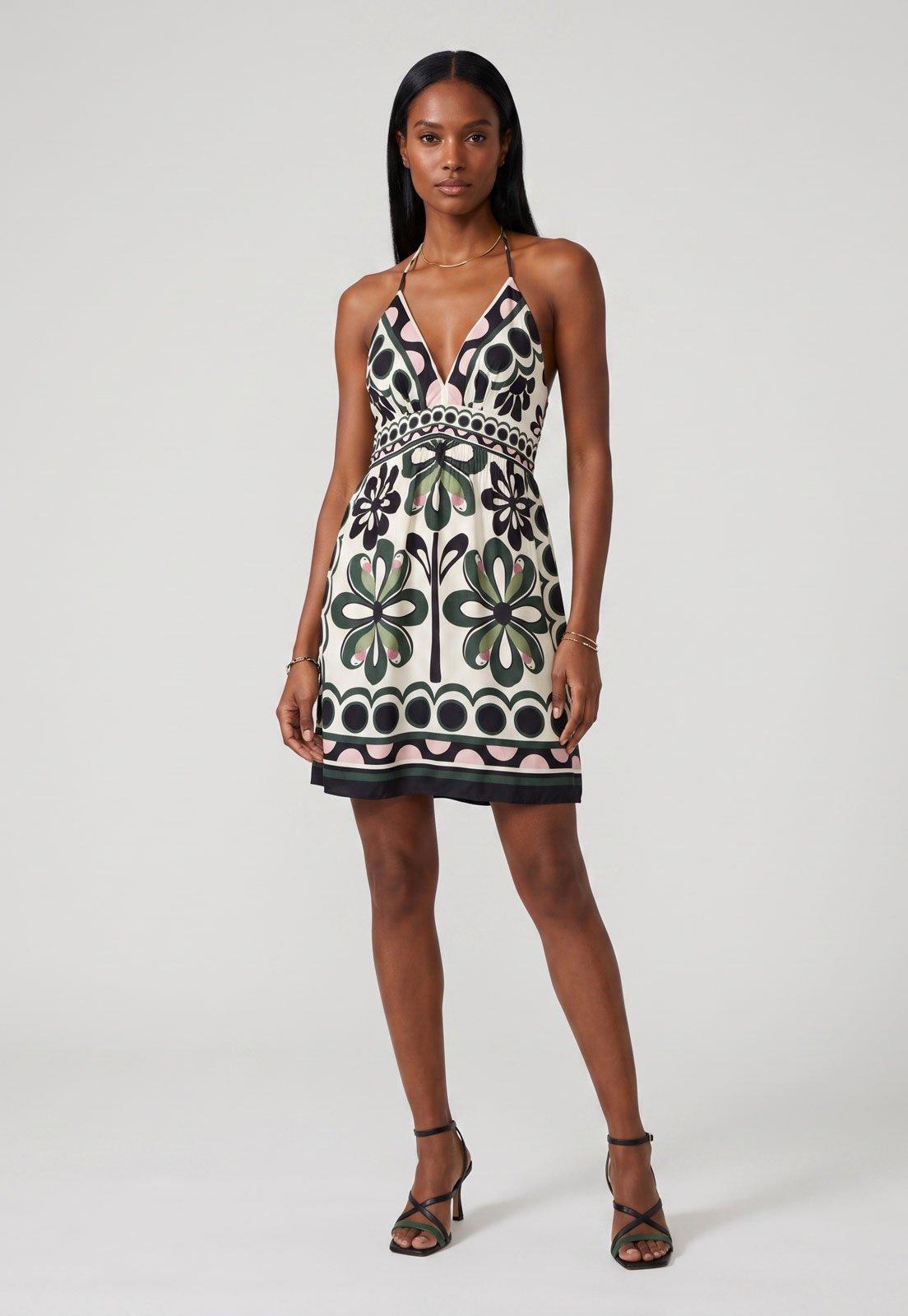 Vestido FARM Curto Estampado Branco