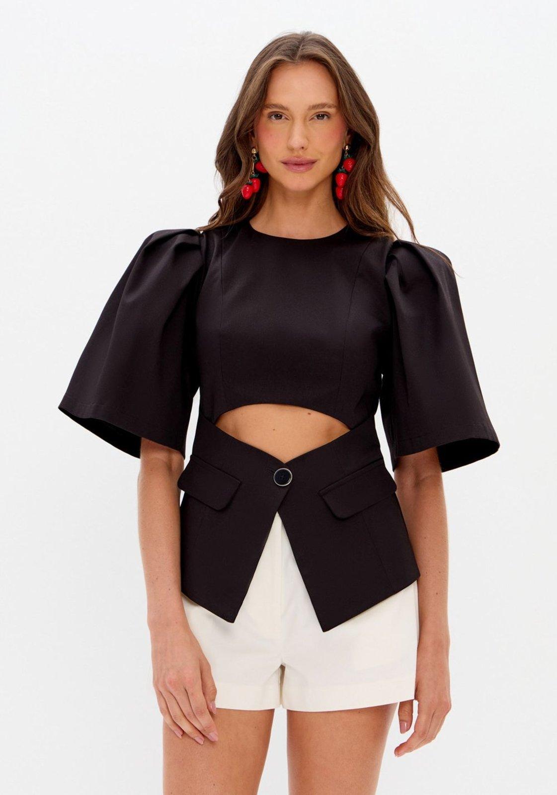 Blusa De Alfaiataria Com Cut Out Lança Perfume